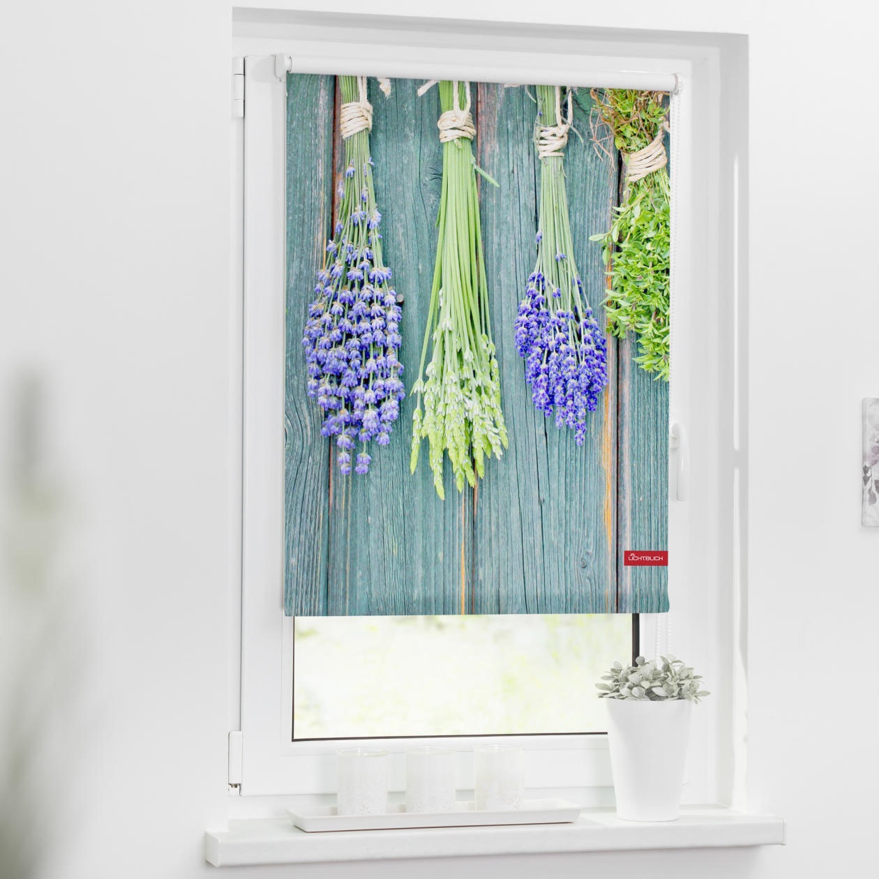 Image of LICHTBLICK ORIGINAL Seitenzugrollo »Rollo Klemmfix, ohne Bohren, Verdunkelung, Kräuter - Petrol«, verdunkelnd, Verdunkelung-energiesparend, freihängend bei Ackermann Versand Schweiz