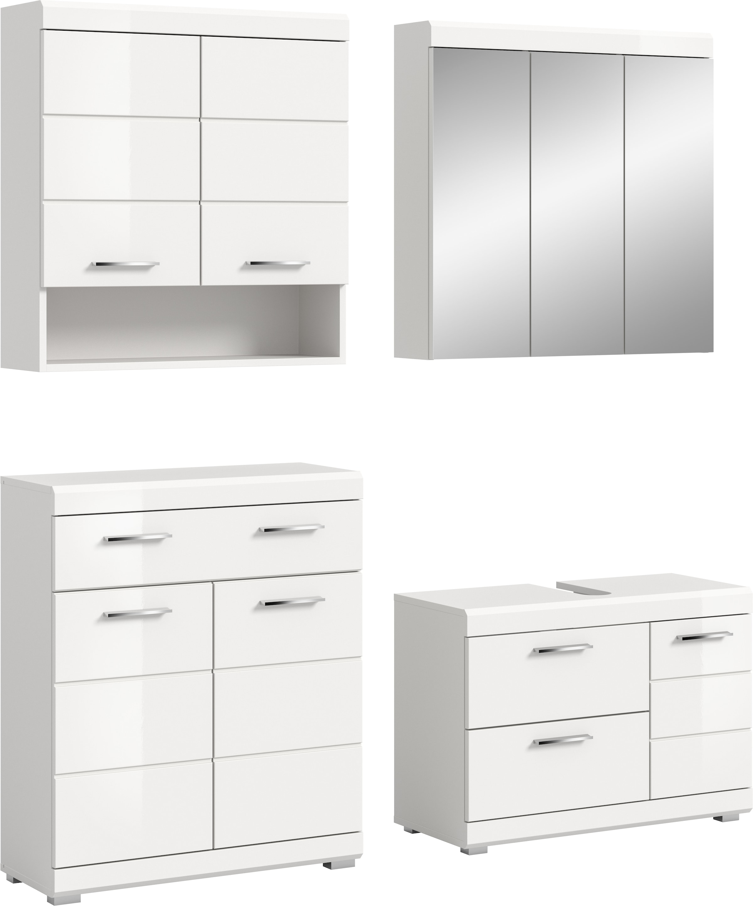 Image of welltime Badmöbel-Set "SIENA, 4-tlg., WBU, Spiegelschrank, Hänge- & Unterschrank, MDF-Front"