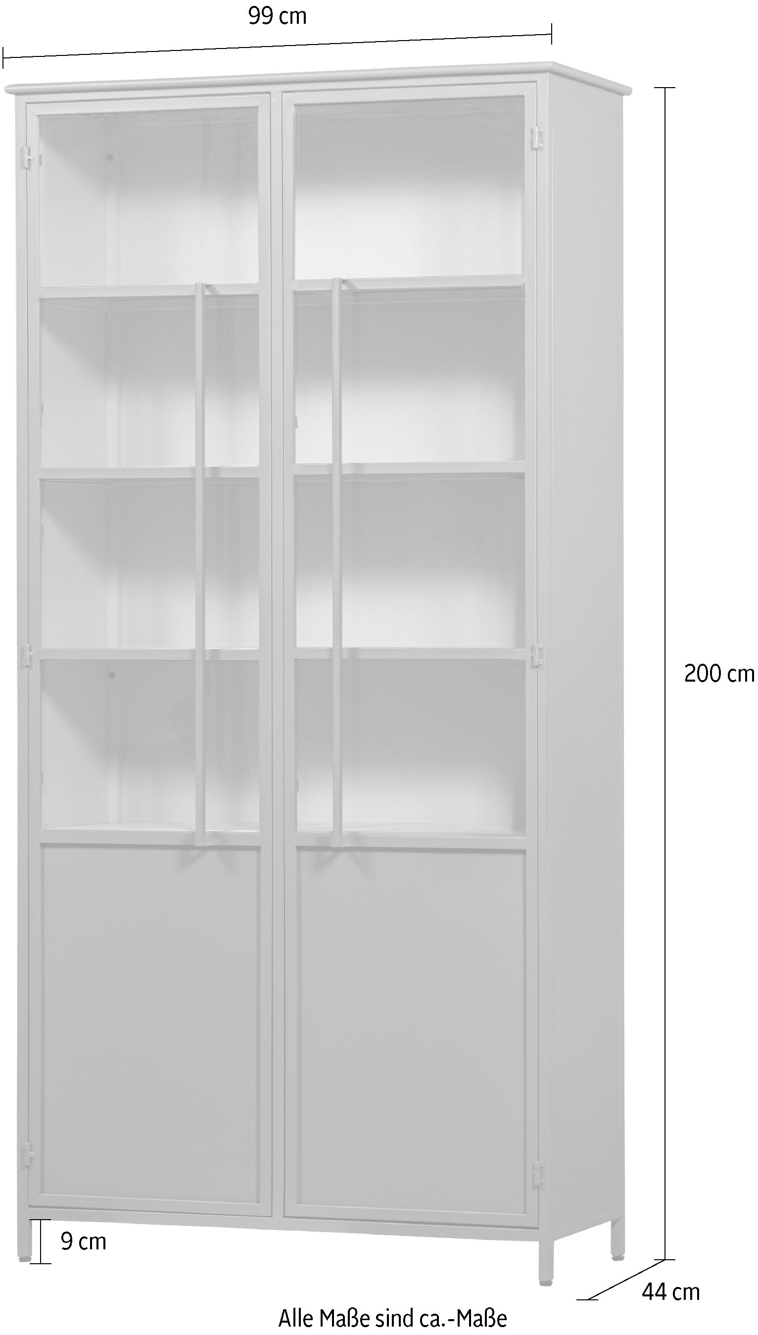 WOOOD Vitrine »EXHIBIT  SCHRANK METALL B/T/H: 99/44/200 cm« Die Vitrine Exhibit aus mattem Metall bietet 5 robuste Einlegeböden.