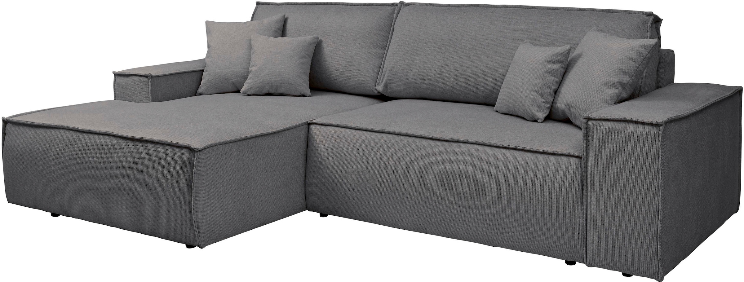 andas Ecksofa »Finnley Schlafsofa 267 cm in Bouclé, Struktur fein u. Cord, L-Form,«, Schlaffunktion m. Bettkasten (136/210 cm), Bouclé, Struktur und Cord