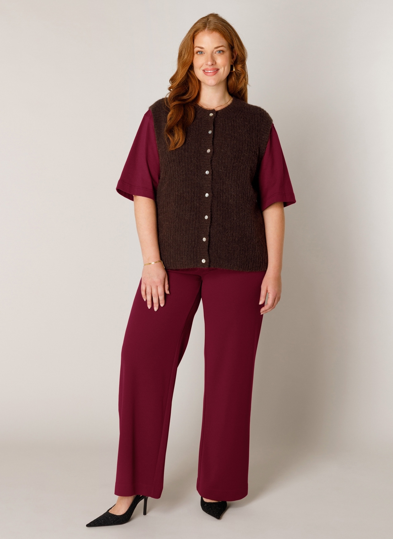Base Level Curvy Gilet tricoté »Nelly« sans manches - avec patte de boutonnage / grandes tailles