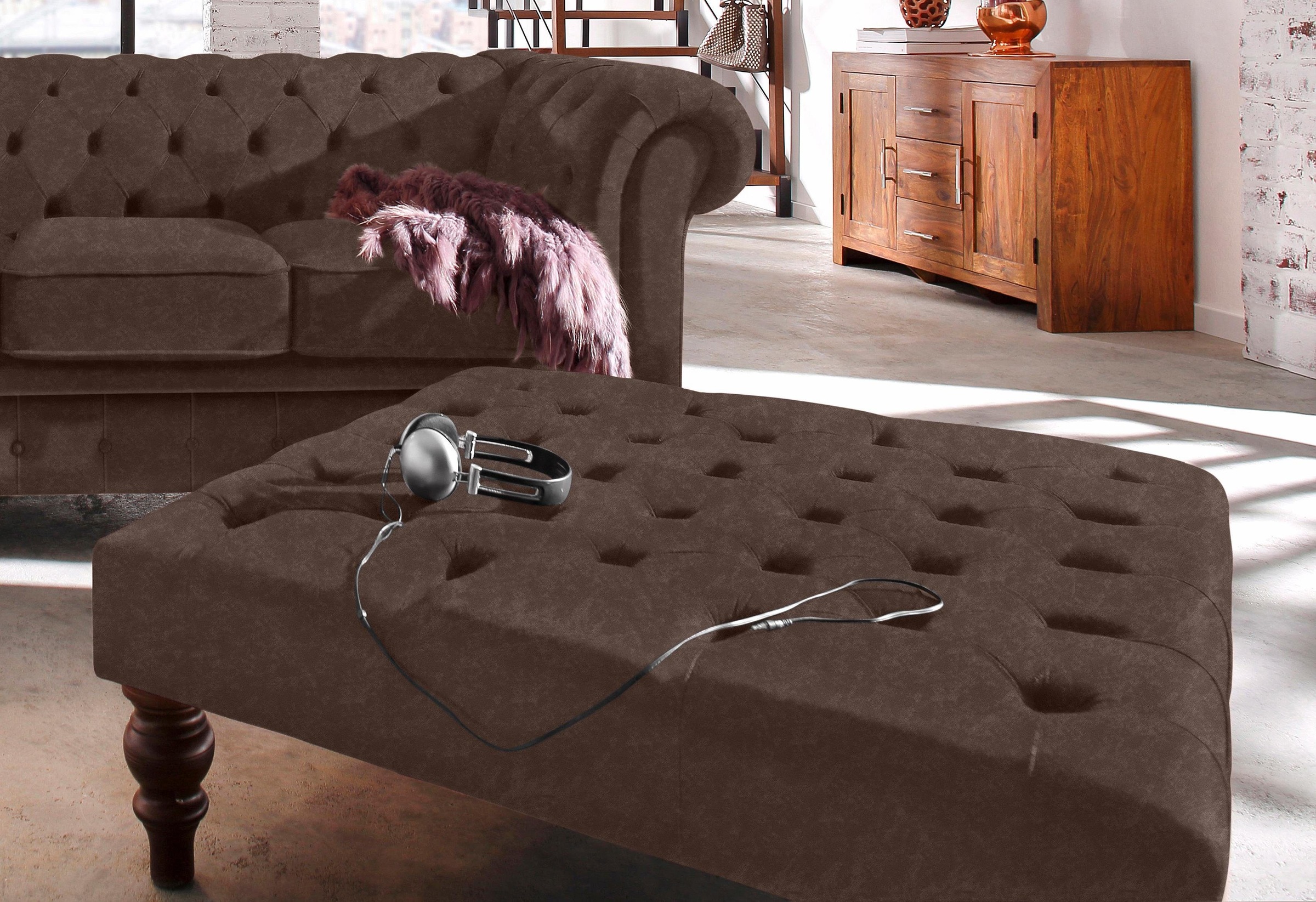 Home affaire Polsterhocker »Chesterfield«, mit Knopfheftung, auch in Leder