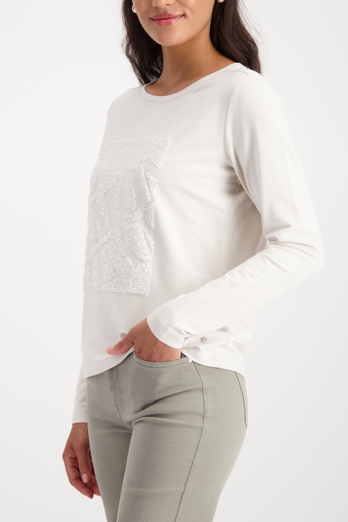 Monari Langarmshirt »Shirt Pailletten Stick« Regular fit mit Rundhalsausschnitt