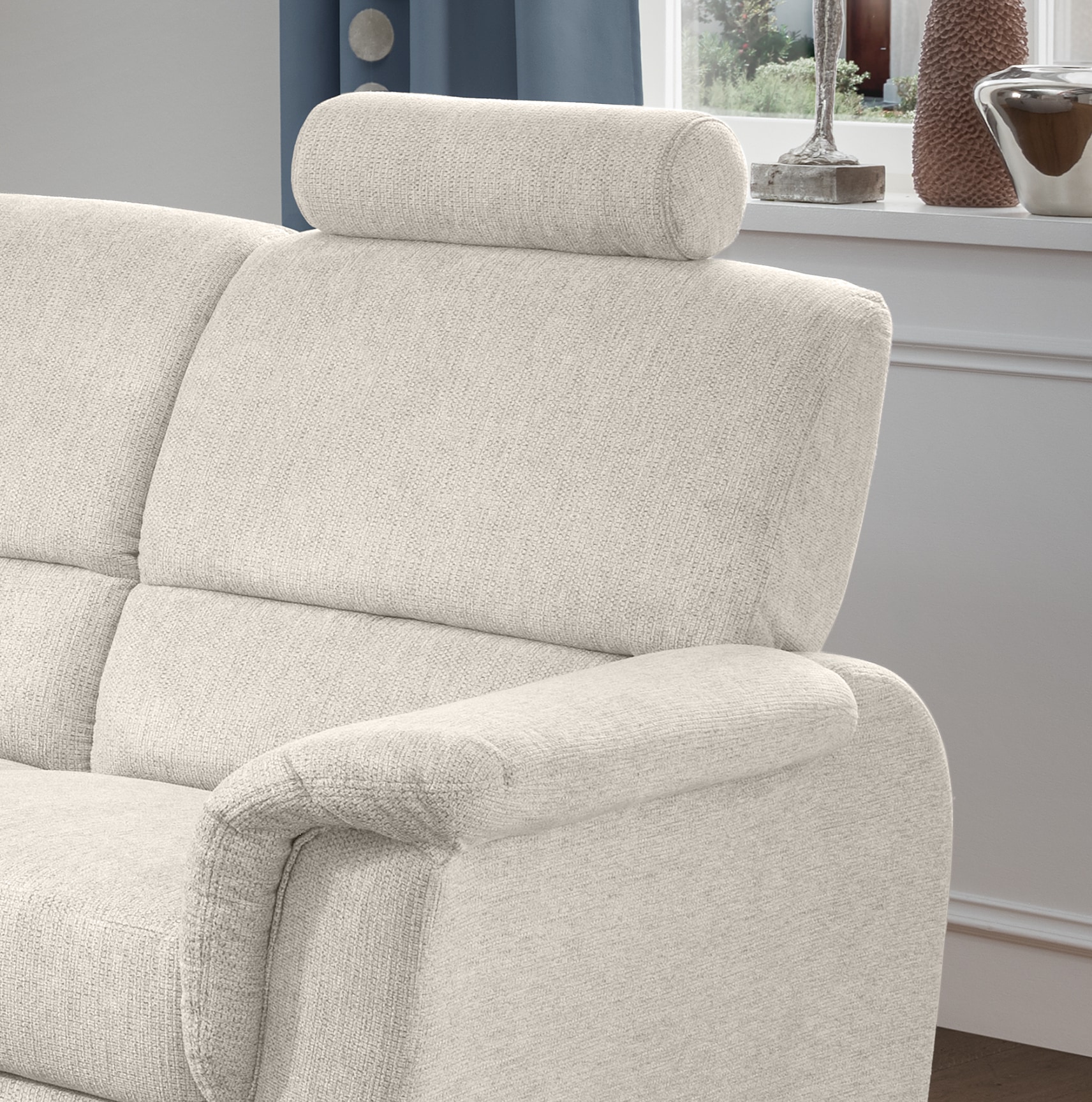 Home affaire Ecksofa »Pisa L-Form, mit Schlaffunktion, Stauraum, 2x höhenverstellbare«, Kopfstützen und Relaxfunktion im Eckelement