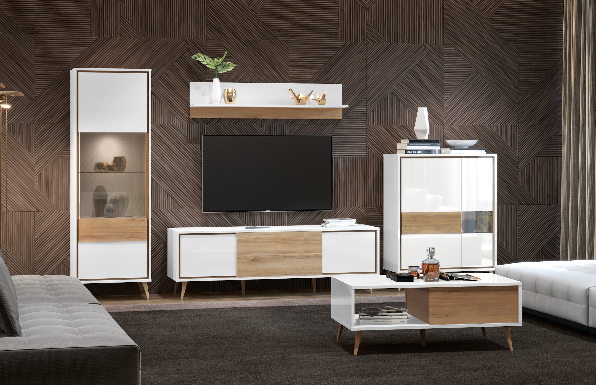 GOODproduct Buffet haut »Vida« (H/L/P) : 121/95/40 cm,  Laqué UV, haute brillance, fonction soft-close et push-to-open