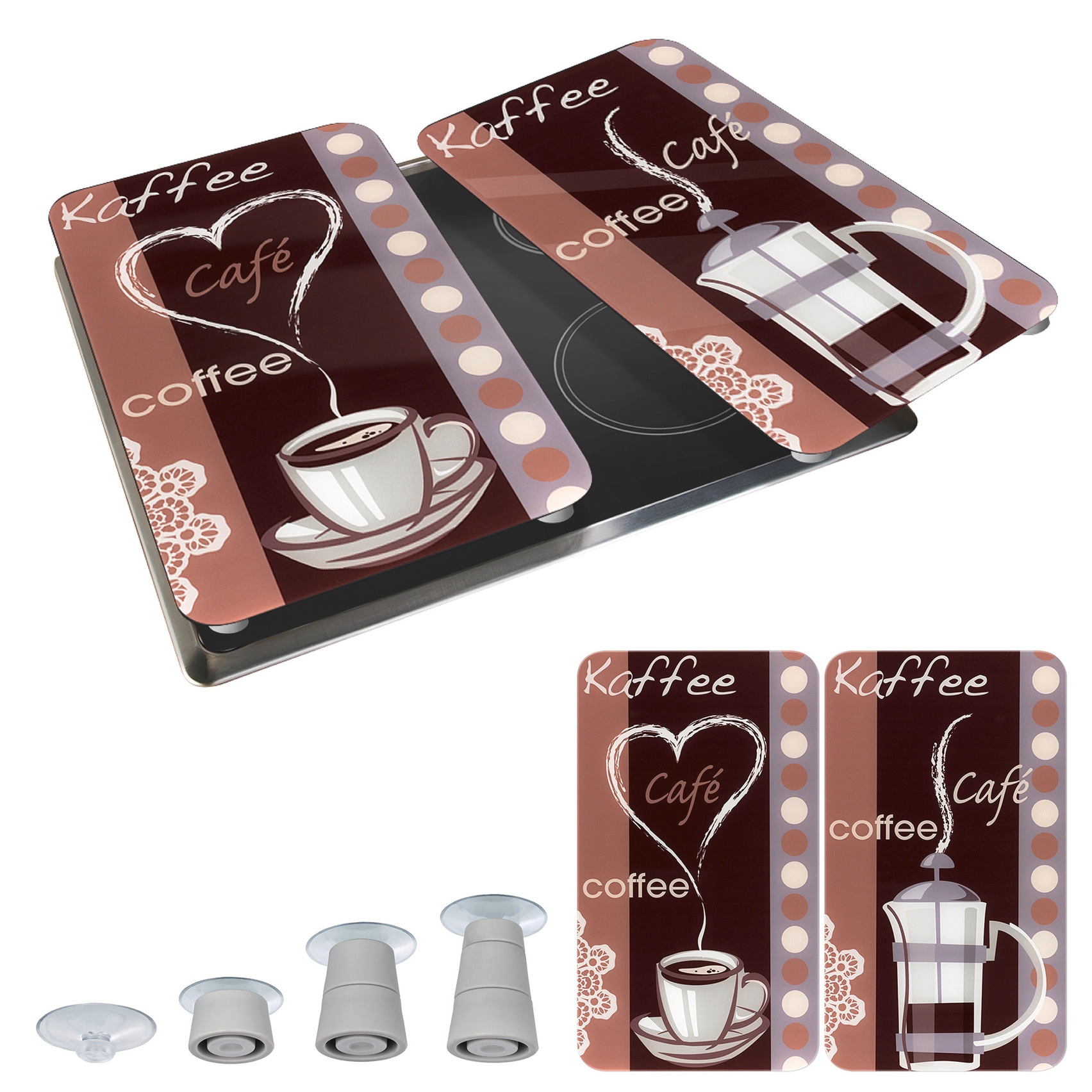 WENKO Herd-Abdeckplatte »Universal Modell Kaffeeduft«, (Set, 2 tlg.), Herdabdeckung für alle Herdarten, kratzfest, mit rutschfesten Füssen