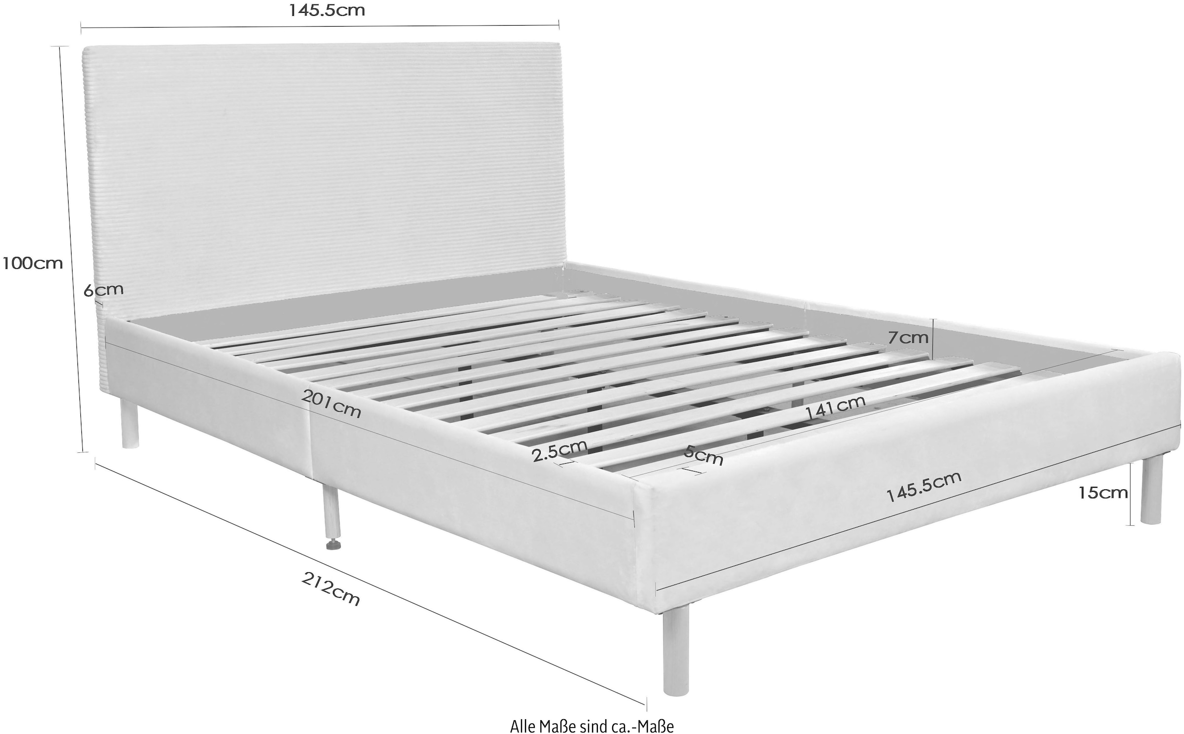 Home affaire Polsterbett »Armandine inkl. Lattenrost«, Kopfteil mit Cordbezug, erhältlich in den Breiten 140cm & 180cm