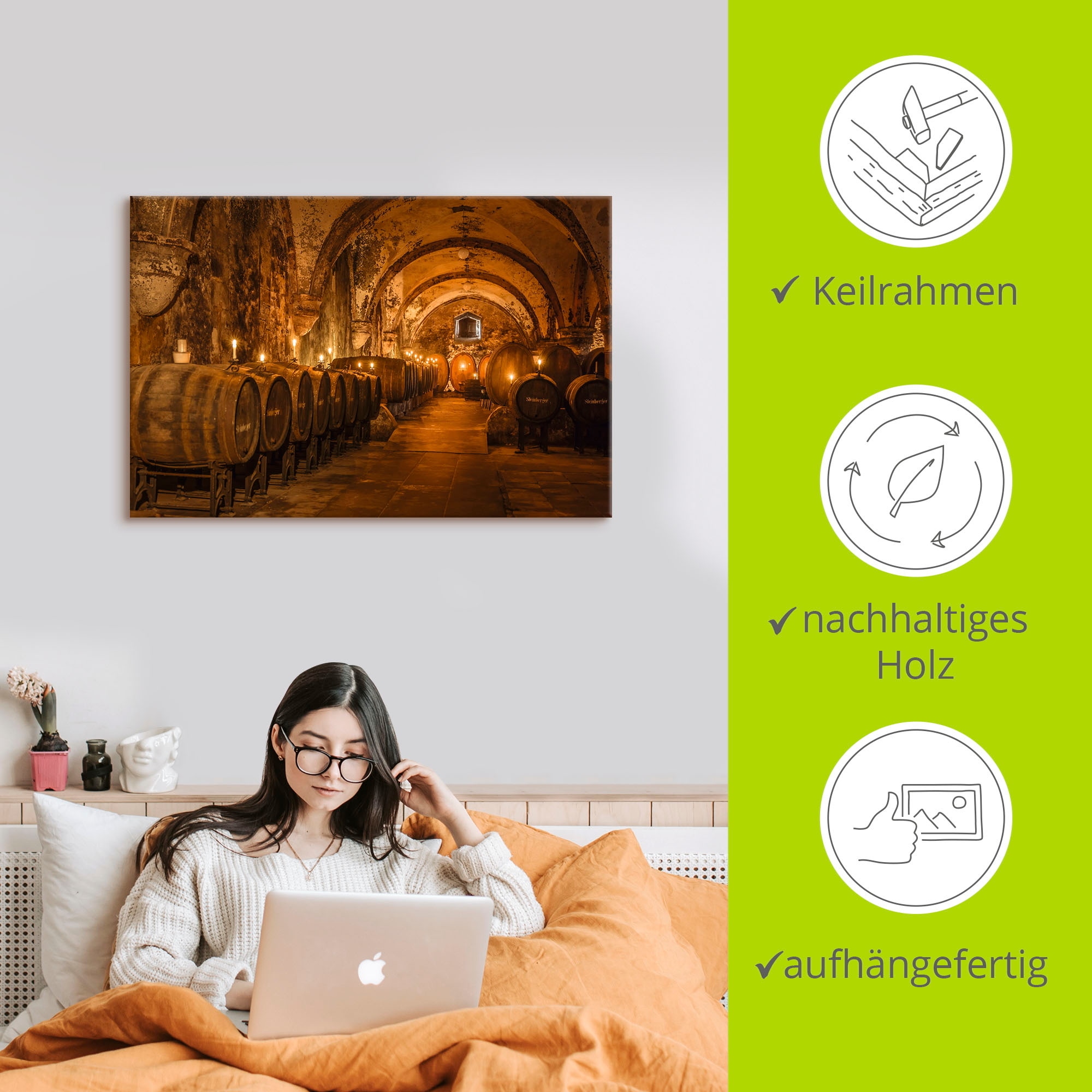 Artland Wandbild »Historischer Weinkeller Eberbach« Wein Bilder 1 Stk. tlg. als Alubild, Leinwandbild in verschied. Grössen