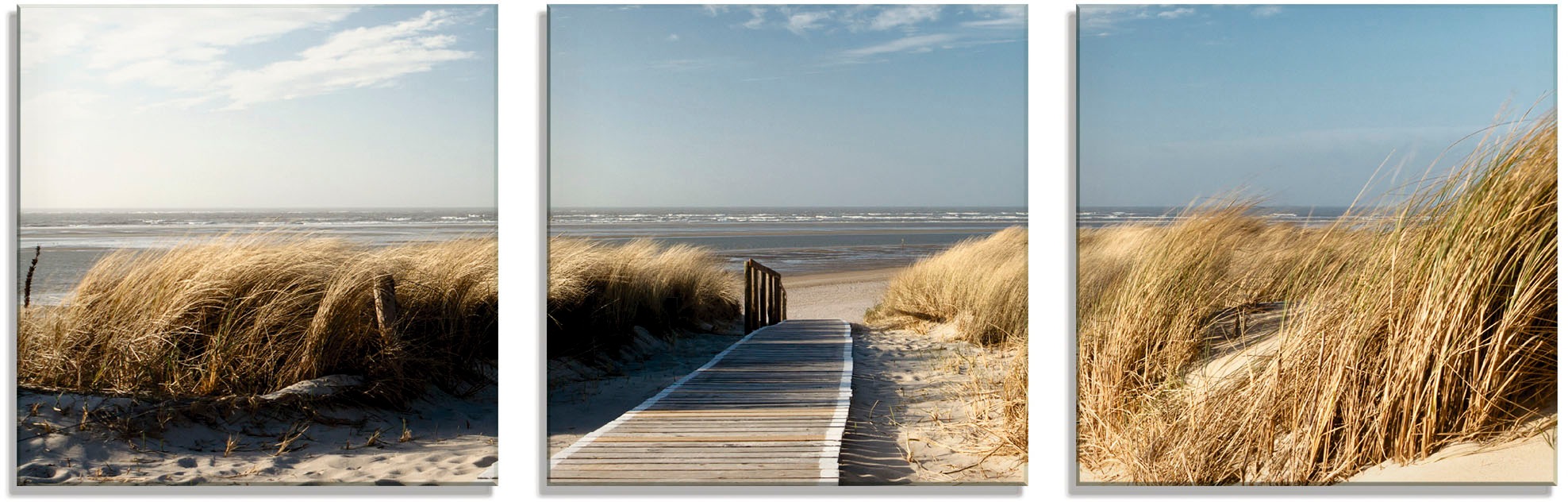 Image of Artland Glasbild »Nordseestrand auf Langeoog - Steg«, Strand, (3 St.) bei Ackermann Versand Schweiz