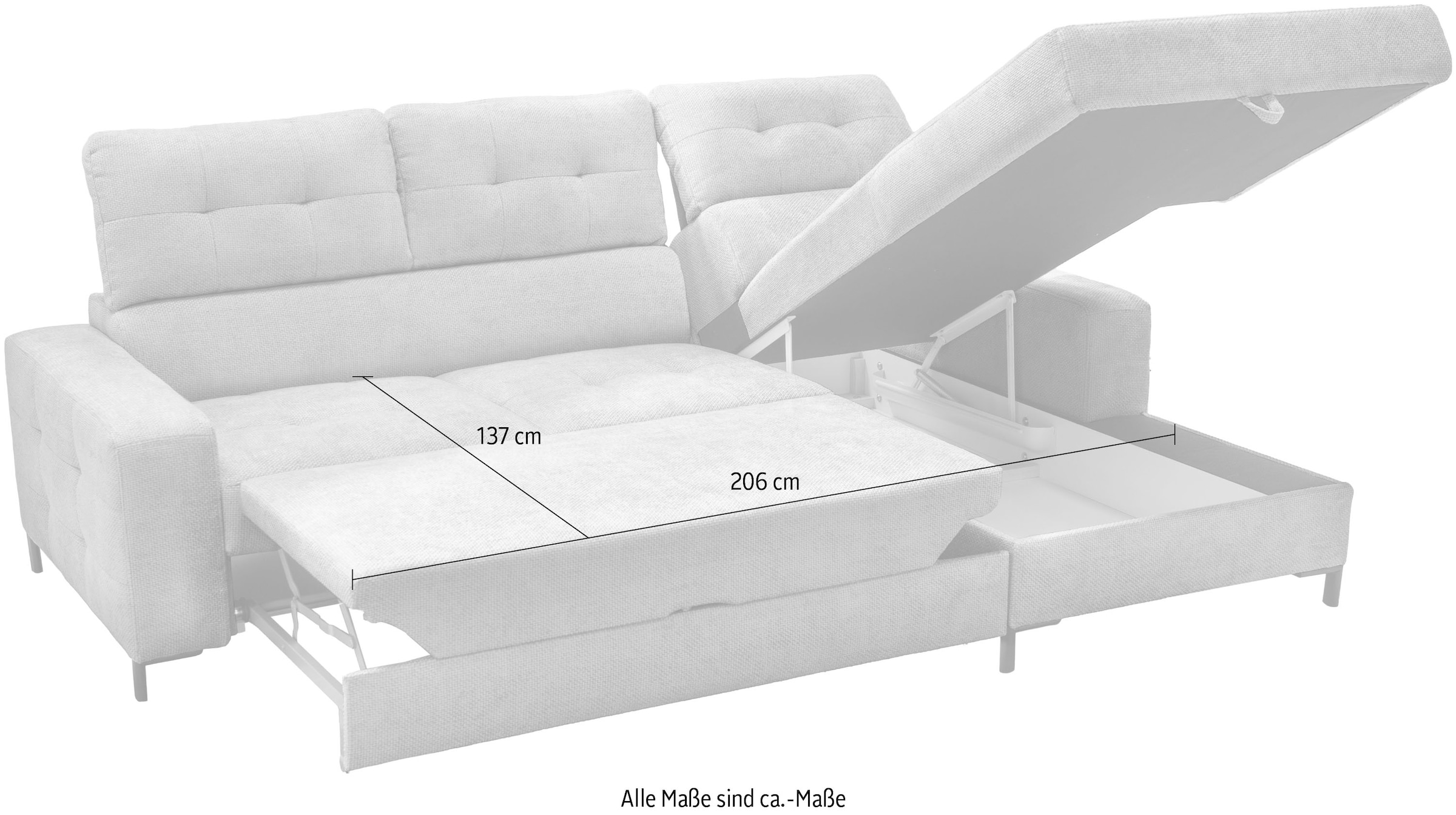 exxpo - sofa fashion Canapé d'angle »Bonito, mit Rücken- und Sitztiefenverstellung, inkl. Bett & Bettkasten« Réglage de la profondeur d’assise, réglage en hauteur