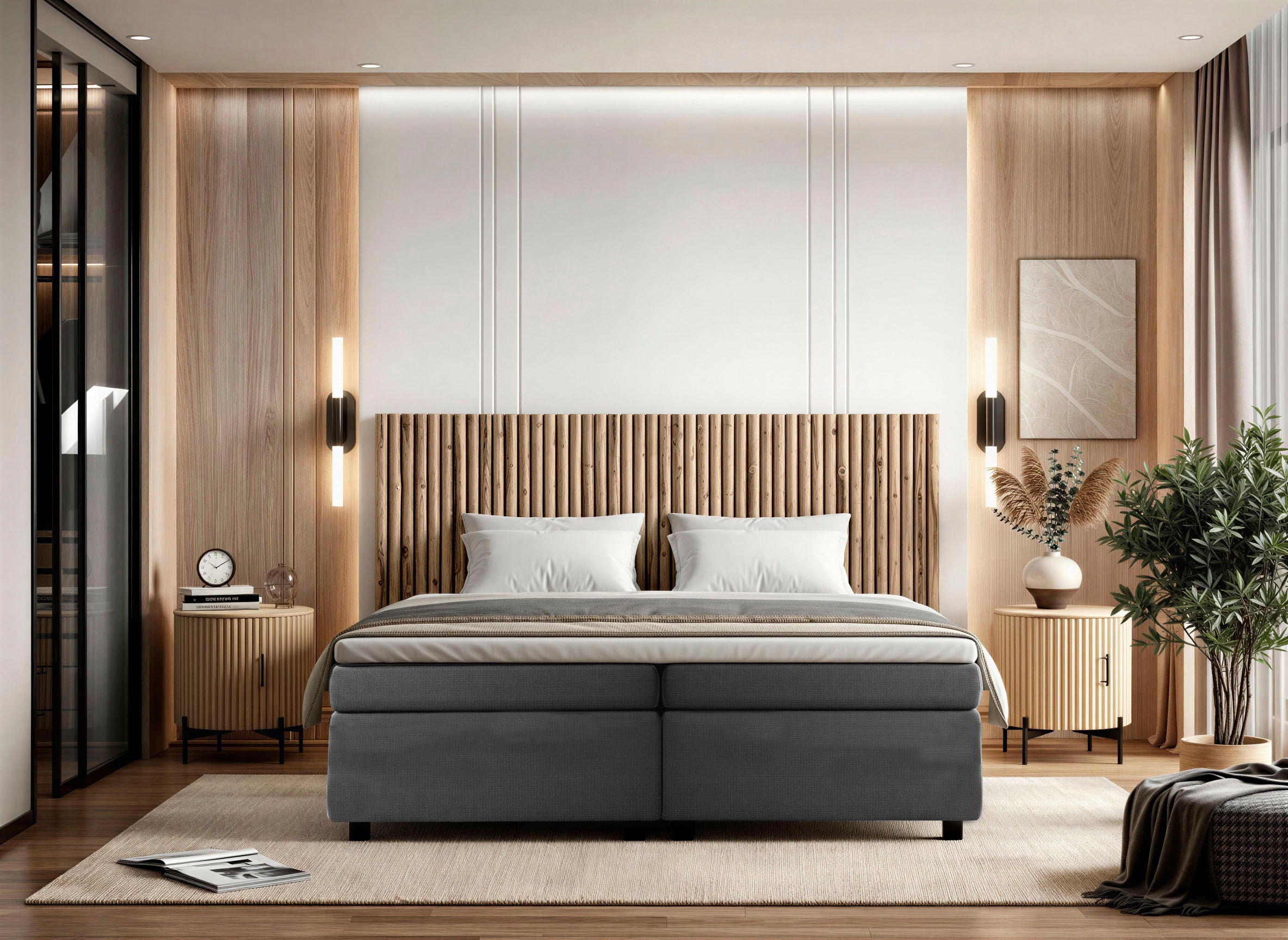 SIT Nachtkommode »Nessebar aus Mangoholz mit Lamellen-Design & Metallfüssen« 1 Stk. tlg. 1 Tür, 2 Fächer & 15 cm hohe schwarze Metallfüsse