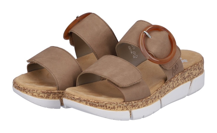 Rieker Pantolette, Keilabsatz, Sommerschuh, Schlappen mit moderner Zierschnalle