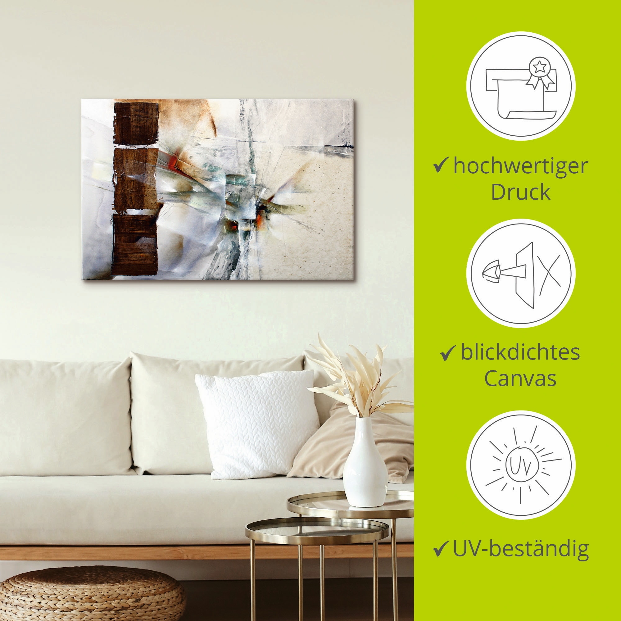 Artland Tableau sur toile »Abstrakte Komposition in weiss« 1 cuis tlg. auf Holzrahmen gespannt