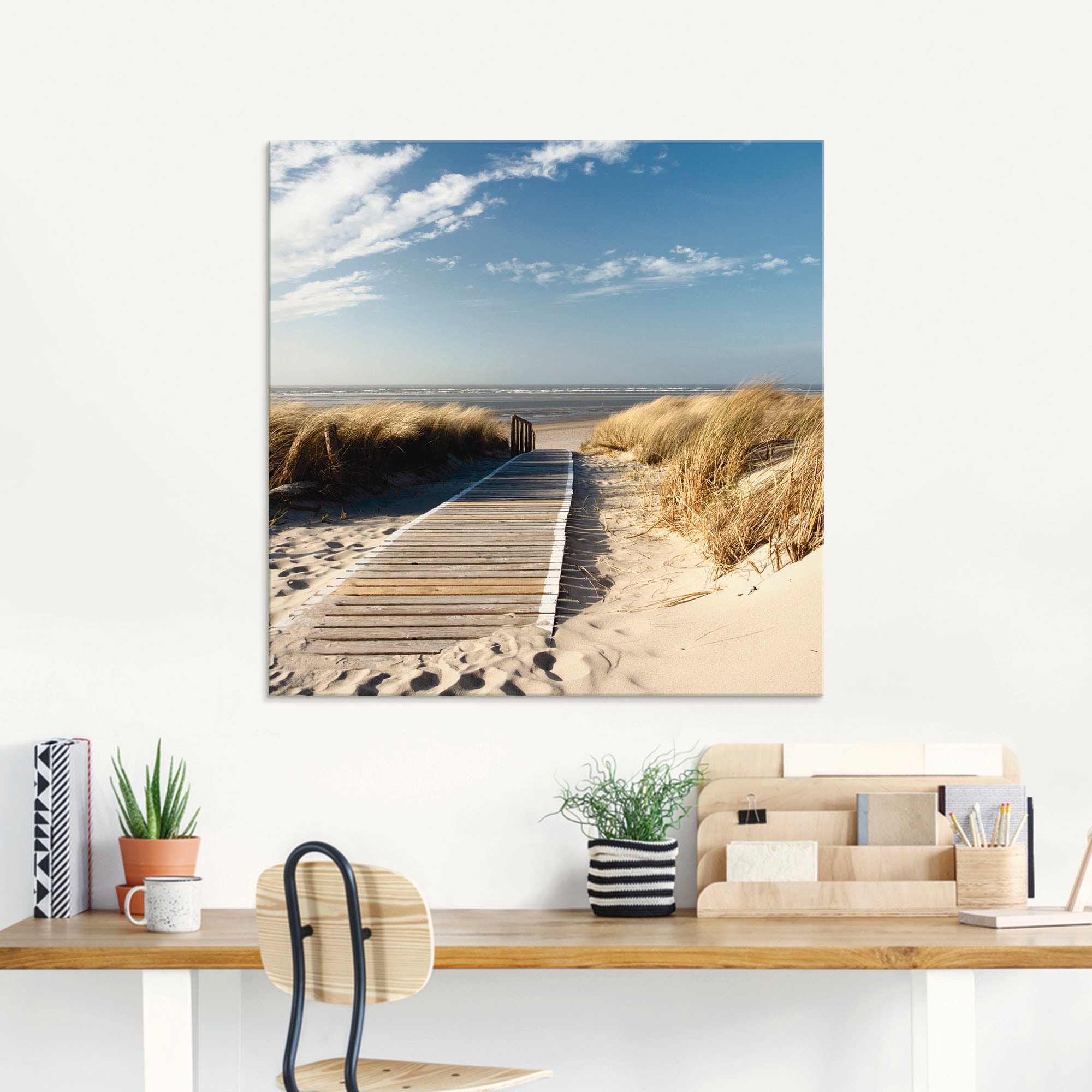 Artland Glasbild »Nordseestrand auf Langeoog - Steg« Strand 1 Stk. tlg. in verschiedenen Grössen