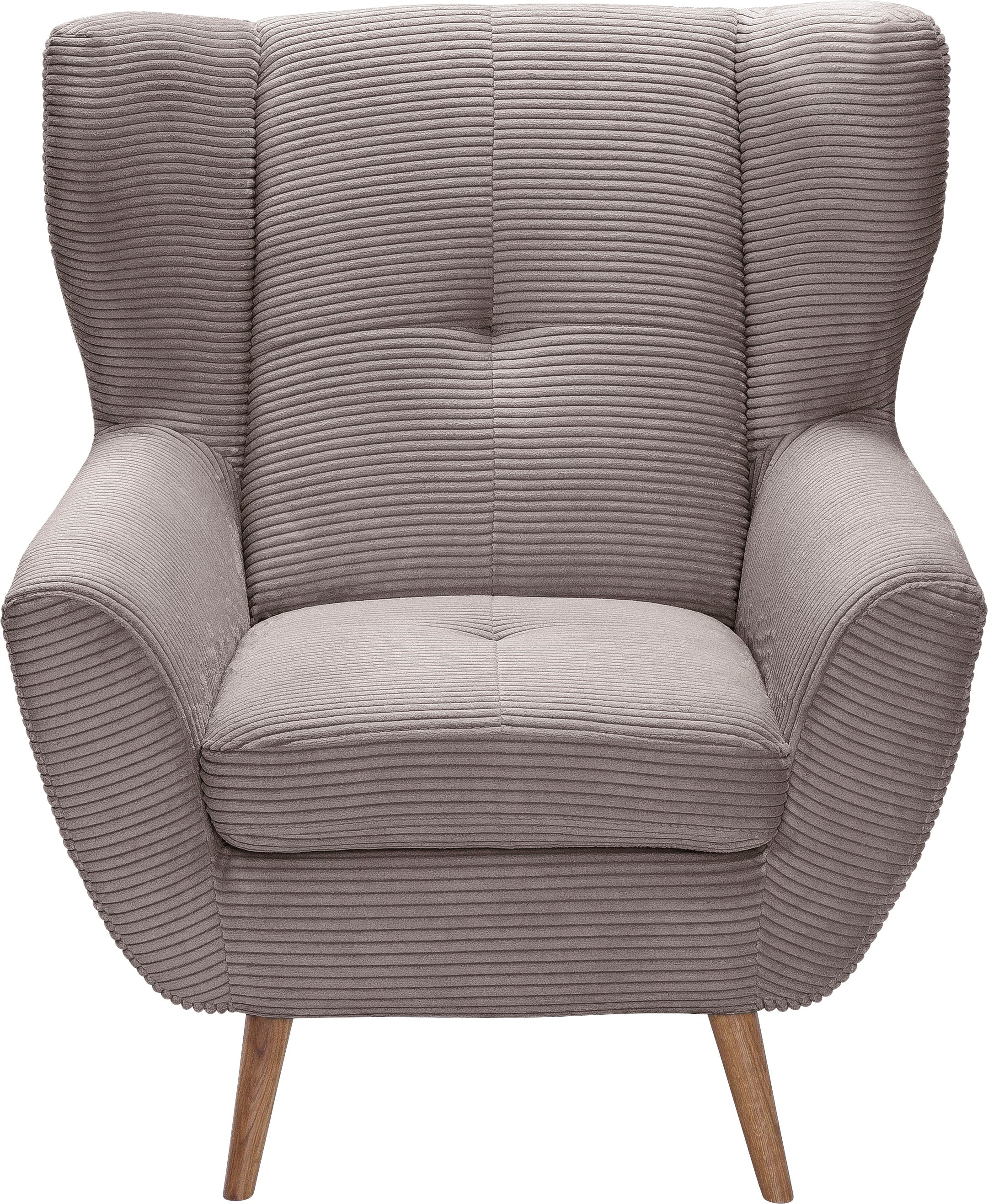 exxpo - sofa fashion Sessel »ALVESTA, Ohrensessel, Loungesessel mit hohem Sitzkomfort«, gemütliche Rückenlehne, mit Knopfheftung und hohen Holzfüssen, in Cord