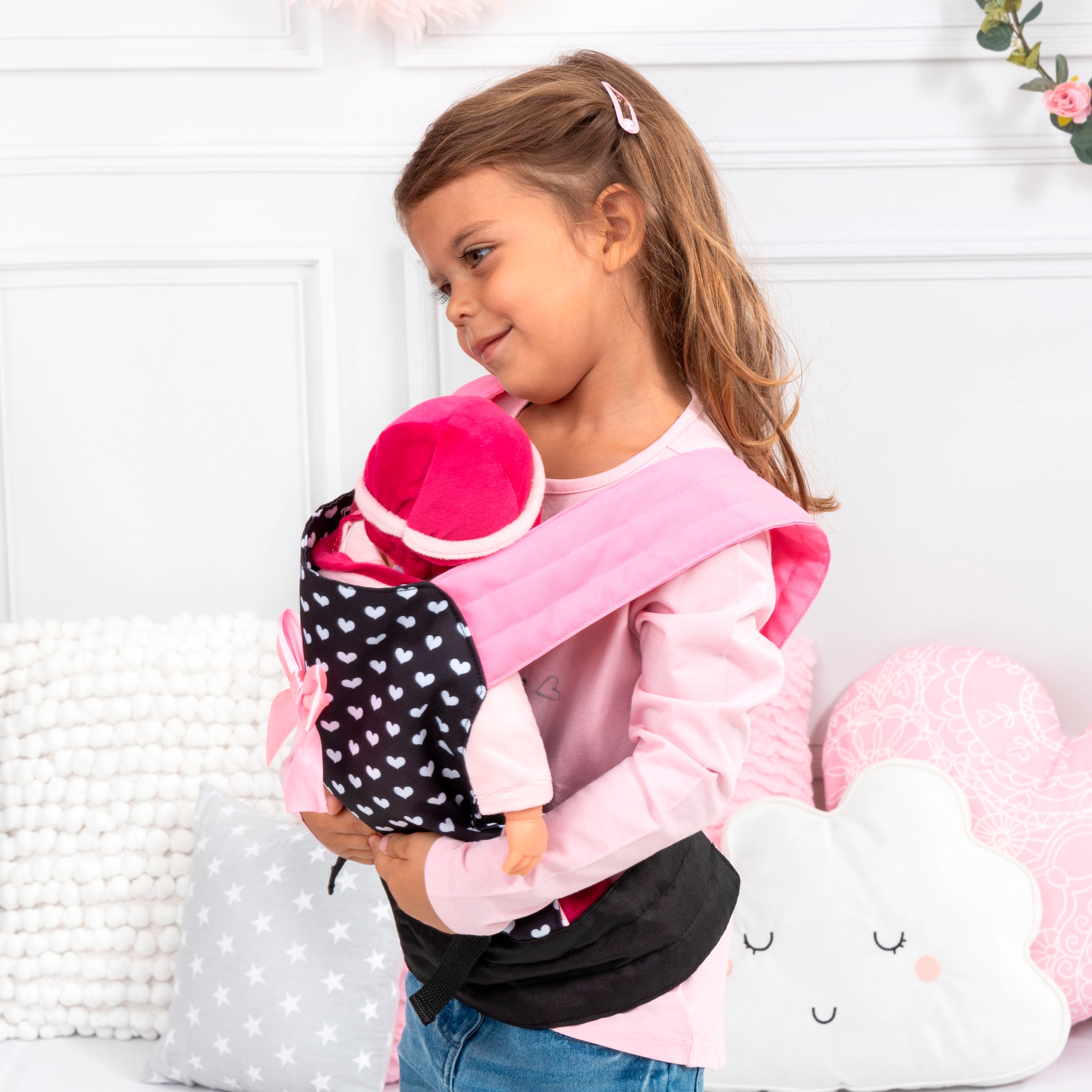 Bayer Puppen Trage »grau/rosa Schmetterling«