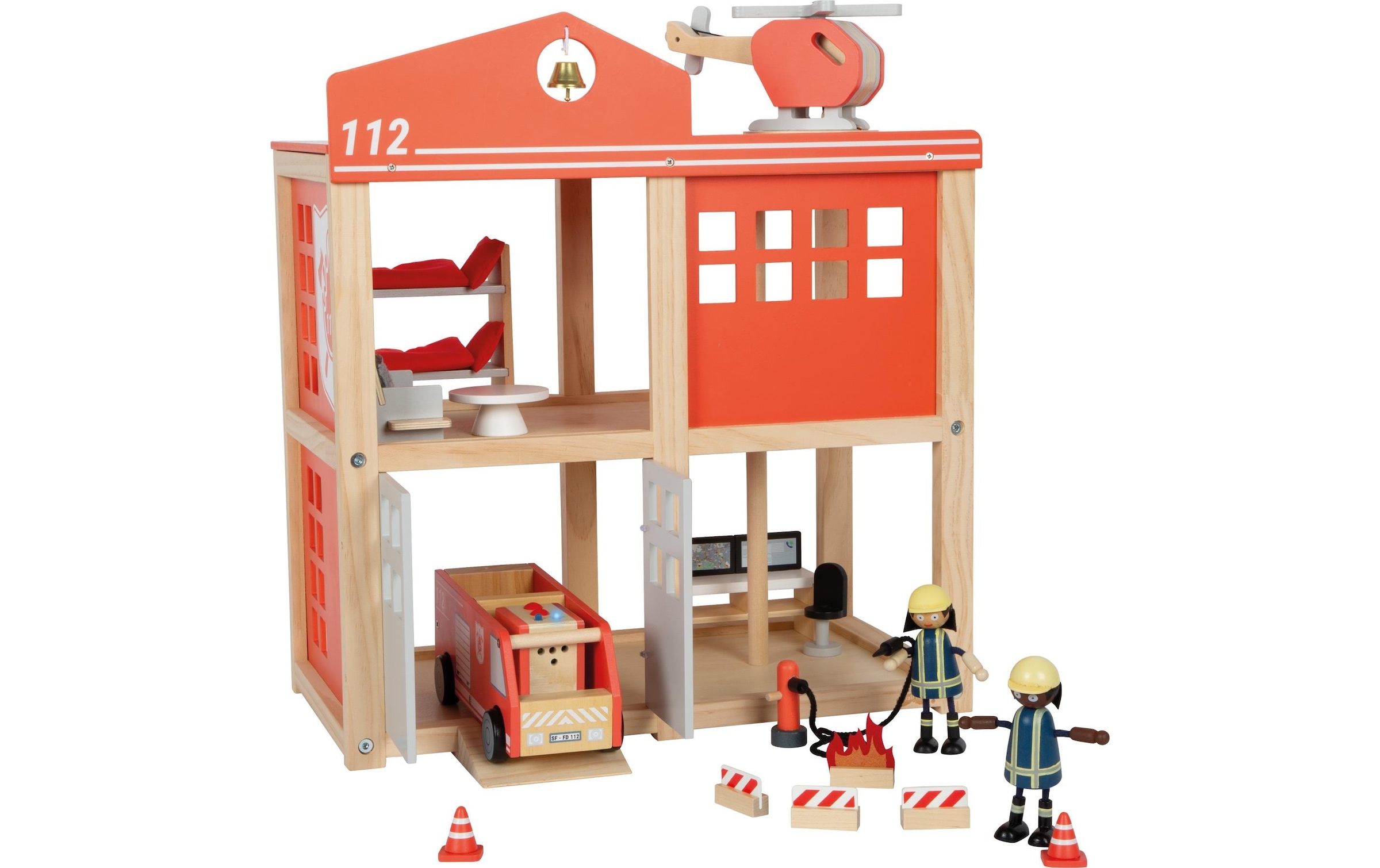 Small Foot Caserne de pompiers ludique »Grosse Feuerwache mit Zubehör« batteriebetriebenes Sound- & Lichtmodul für realistische Einsätze