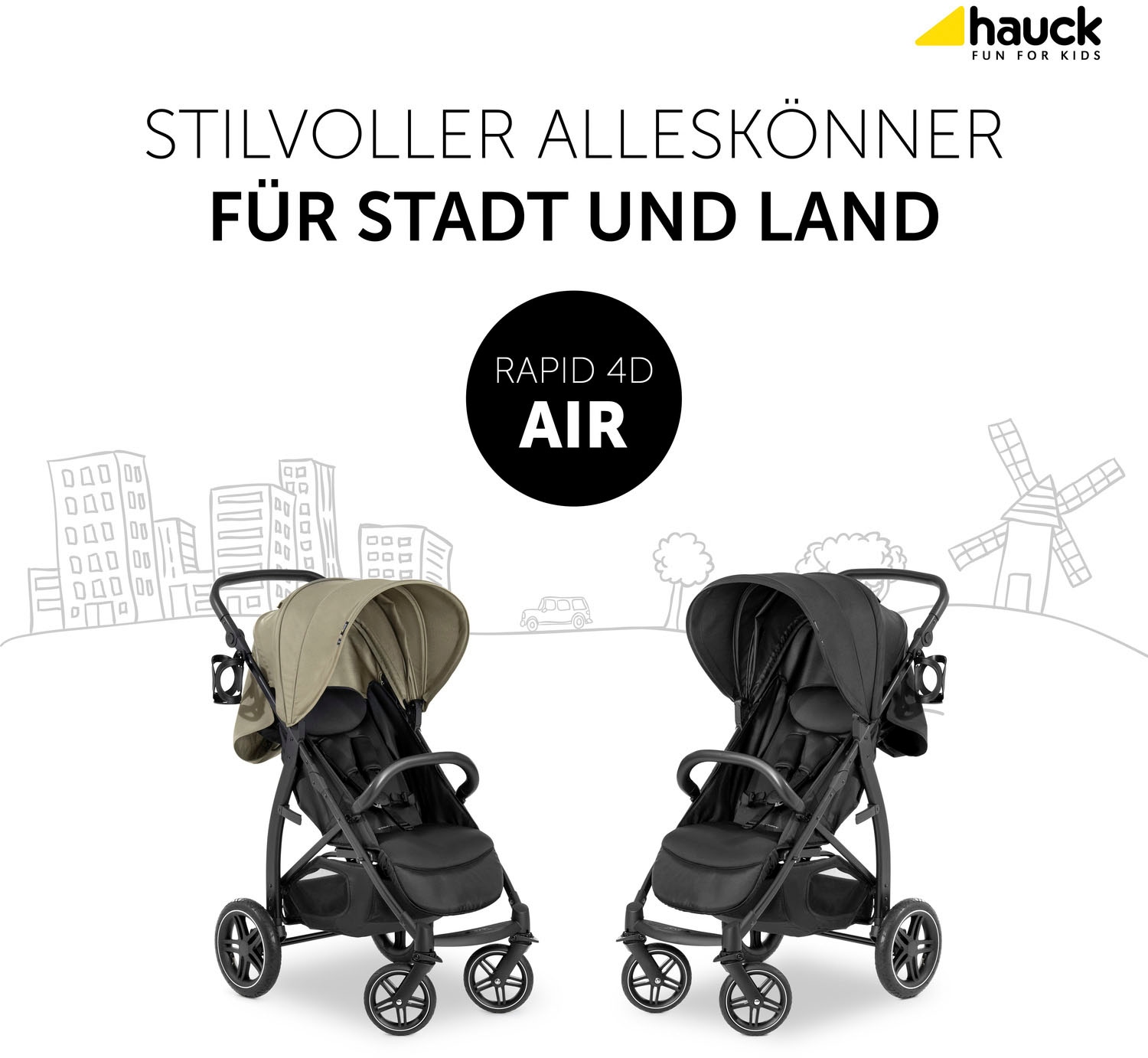Hauck Poussette pour enfants »Rapid 4D Air, black« mit verlängerbarem 3-Zonen Verdeck