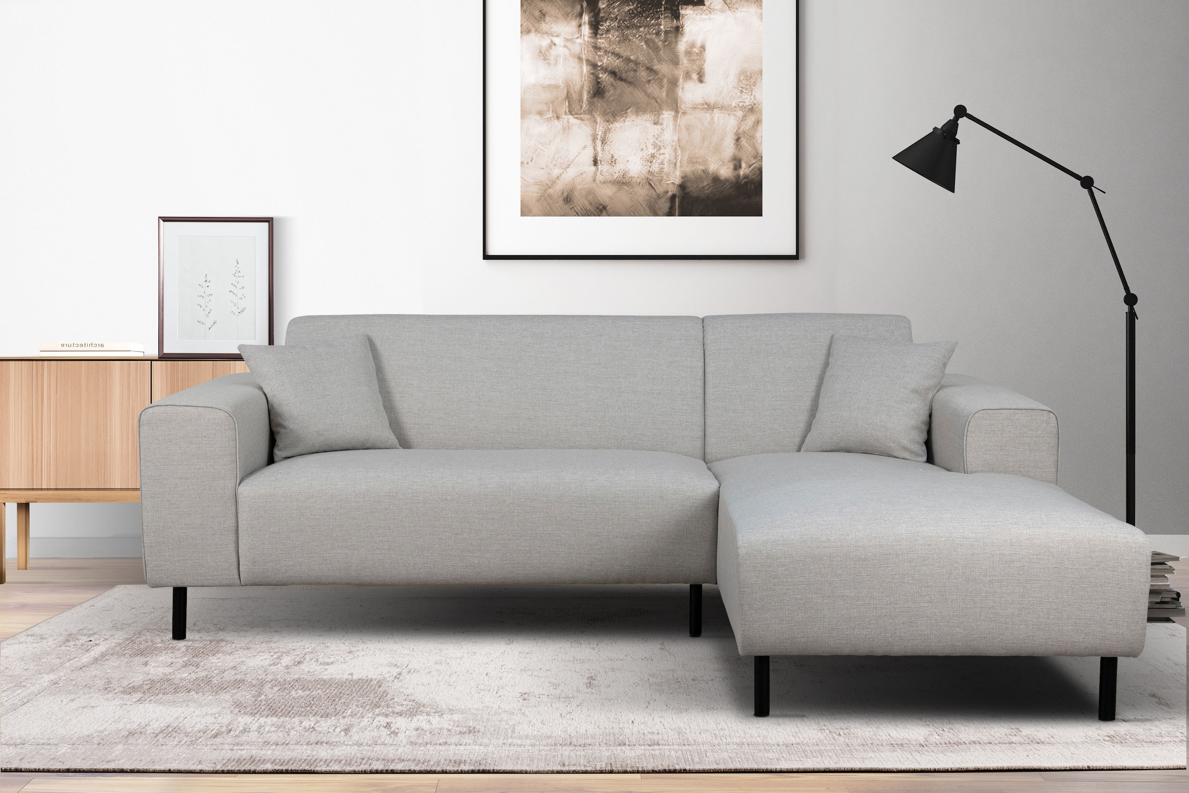Home affaire Ecksofa »ARROS L-Form mit Wellenunterfederung, Masse B/T/H: 235/163/81 cm« incl. Zierkissen, mit Recamiere rechts/links bestellbar, auch in Cord