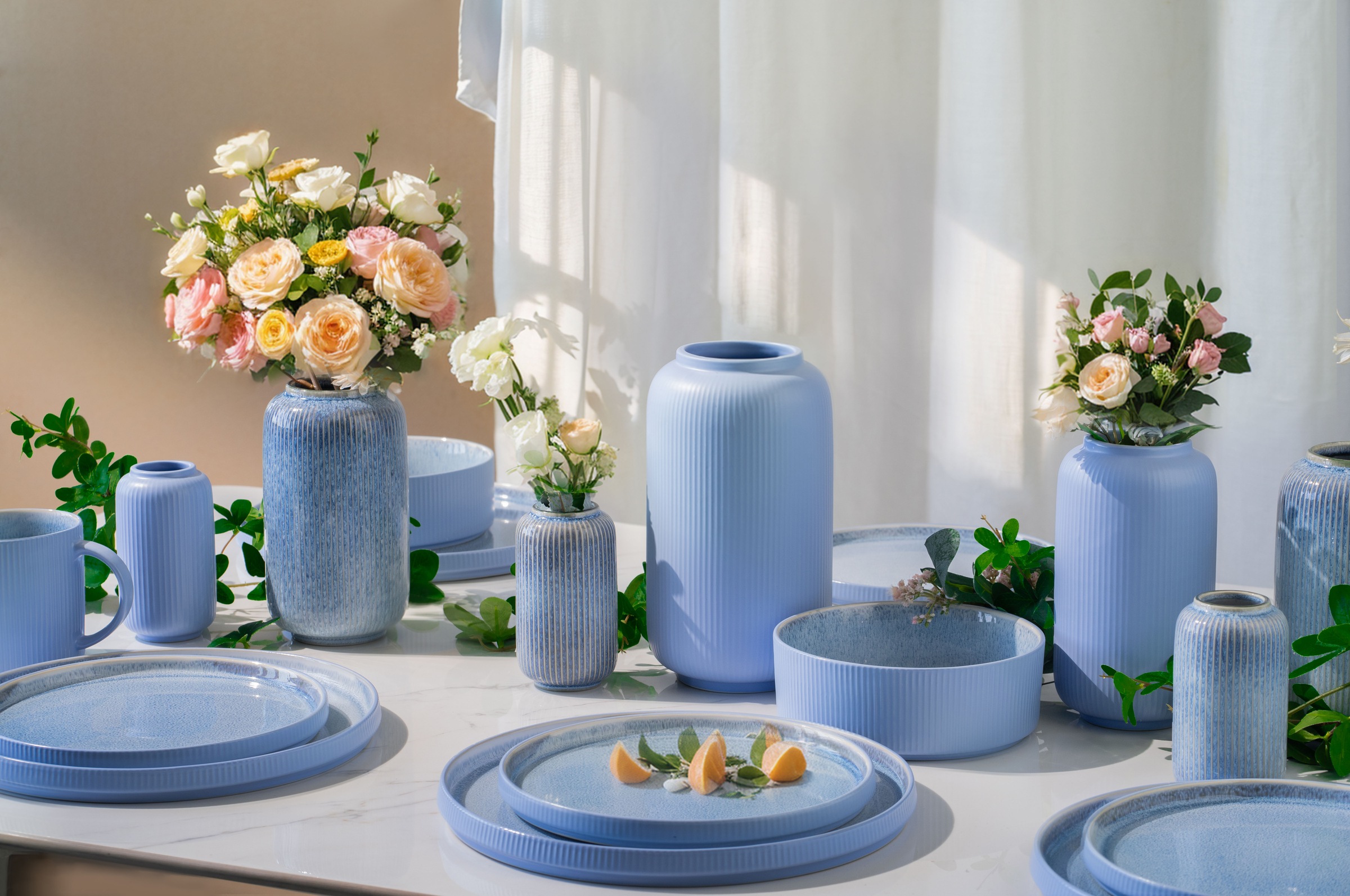 OTTO home Tischvase "Ylvii, innen vollständig glasiert und wasserundurchlässig" aus Keramik, uni matt oder mit glänzender Effektglasur, creme und blau