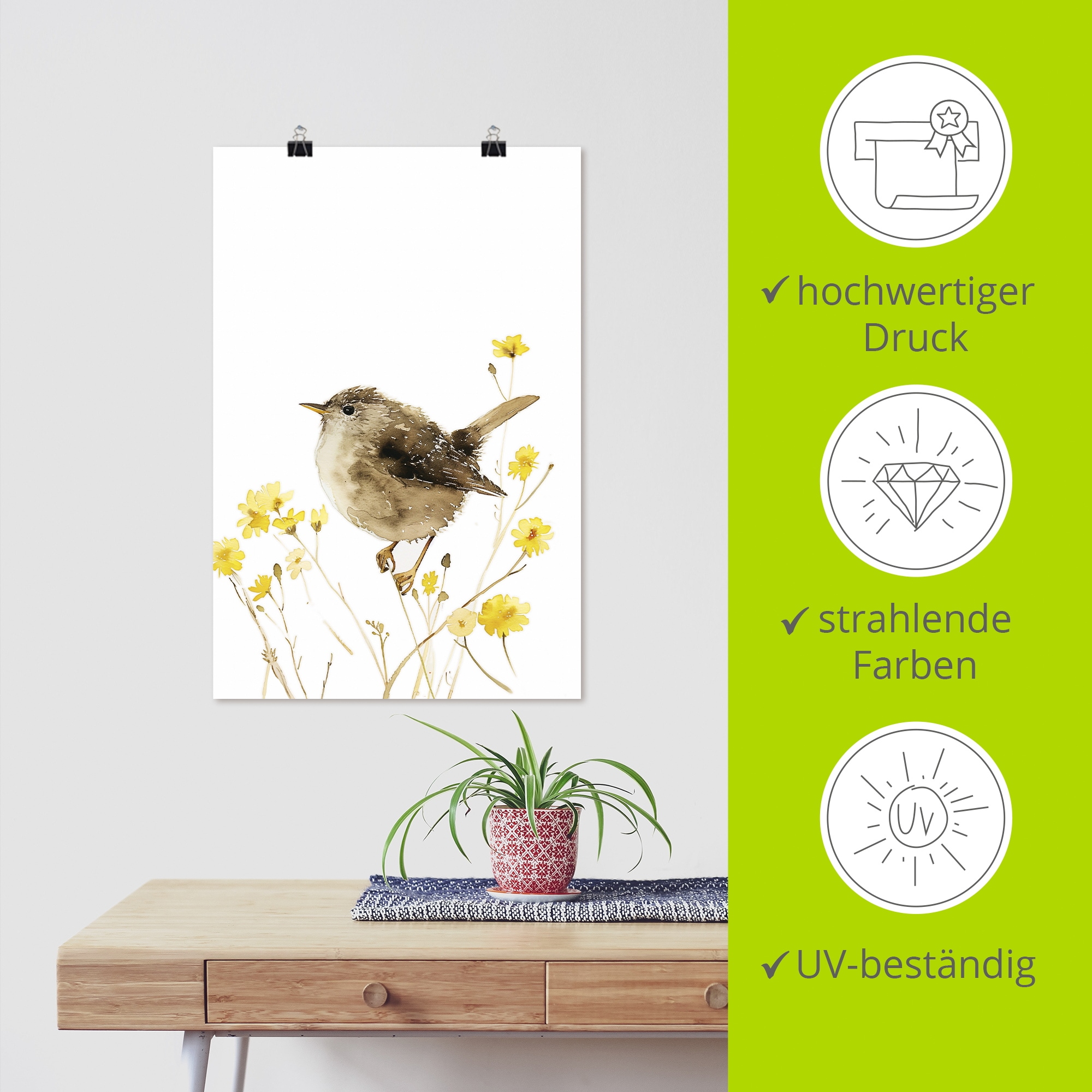 Artland Wandbild »Aquarell Zaunkönig« Vogelbilder 1 Stk. tlg. als Alubild, Leinwandbild, Poster, Wandaufkleber in verschied. Grössen