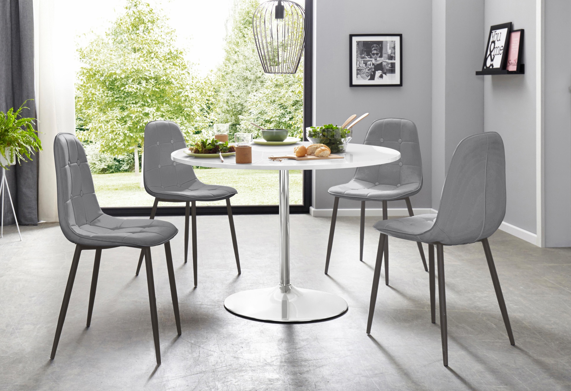 Image of GOODproduct Essgruppe Set, 5 Stk. tlg. mit rundem Tisch in weiss Hochglanz