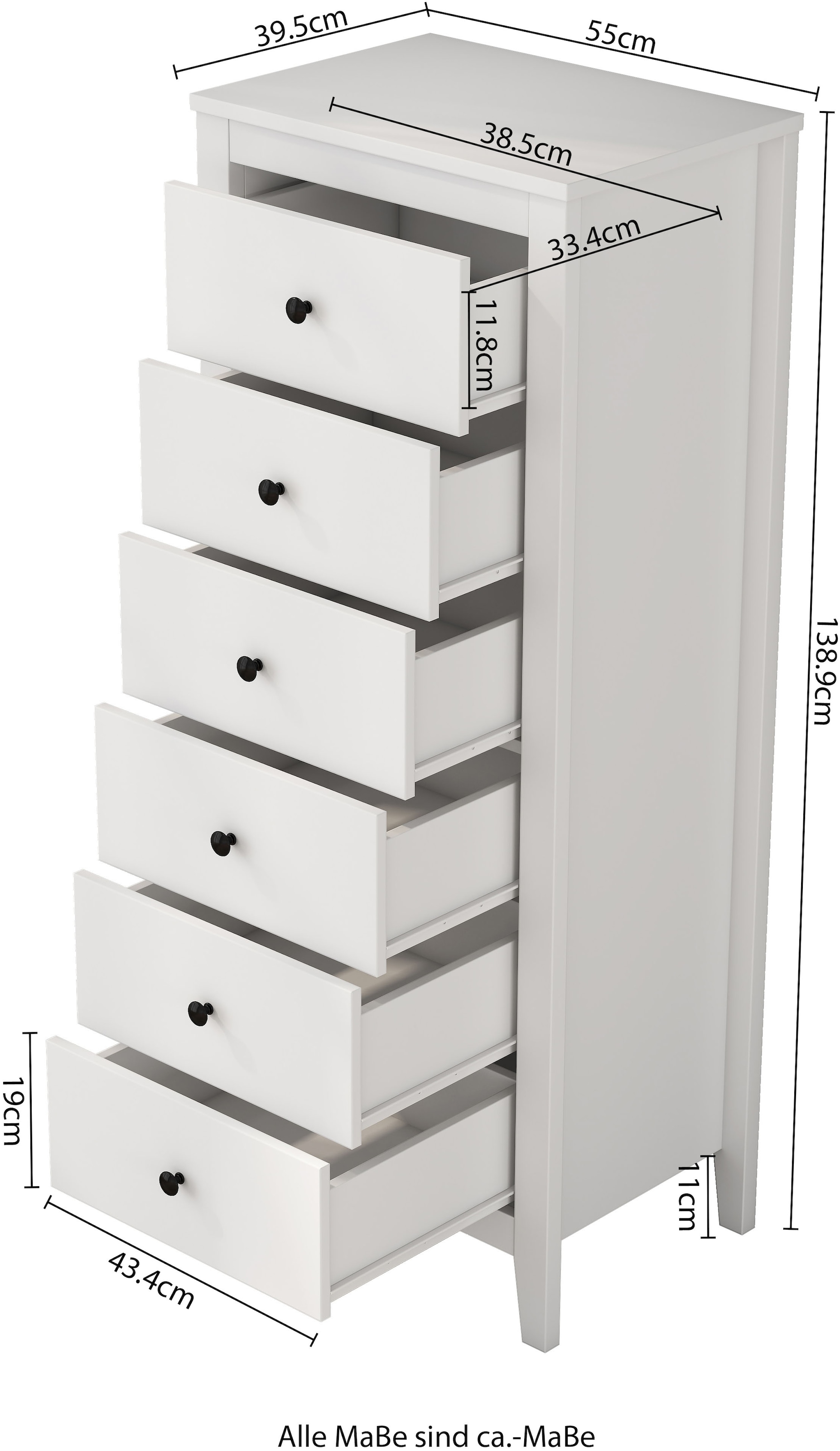 GOODproduct Commode combinée »Borkum Sideboard Anrichte mit 6 Schubladen Landhaus weiss Bestseller« hochwertige Griffe aus Metall, 