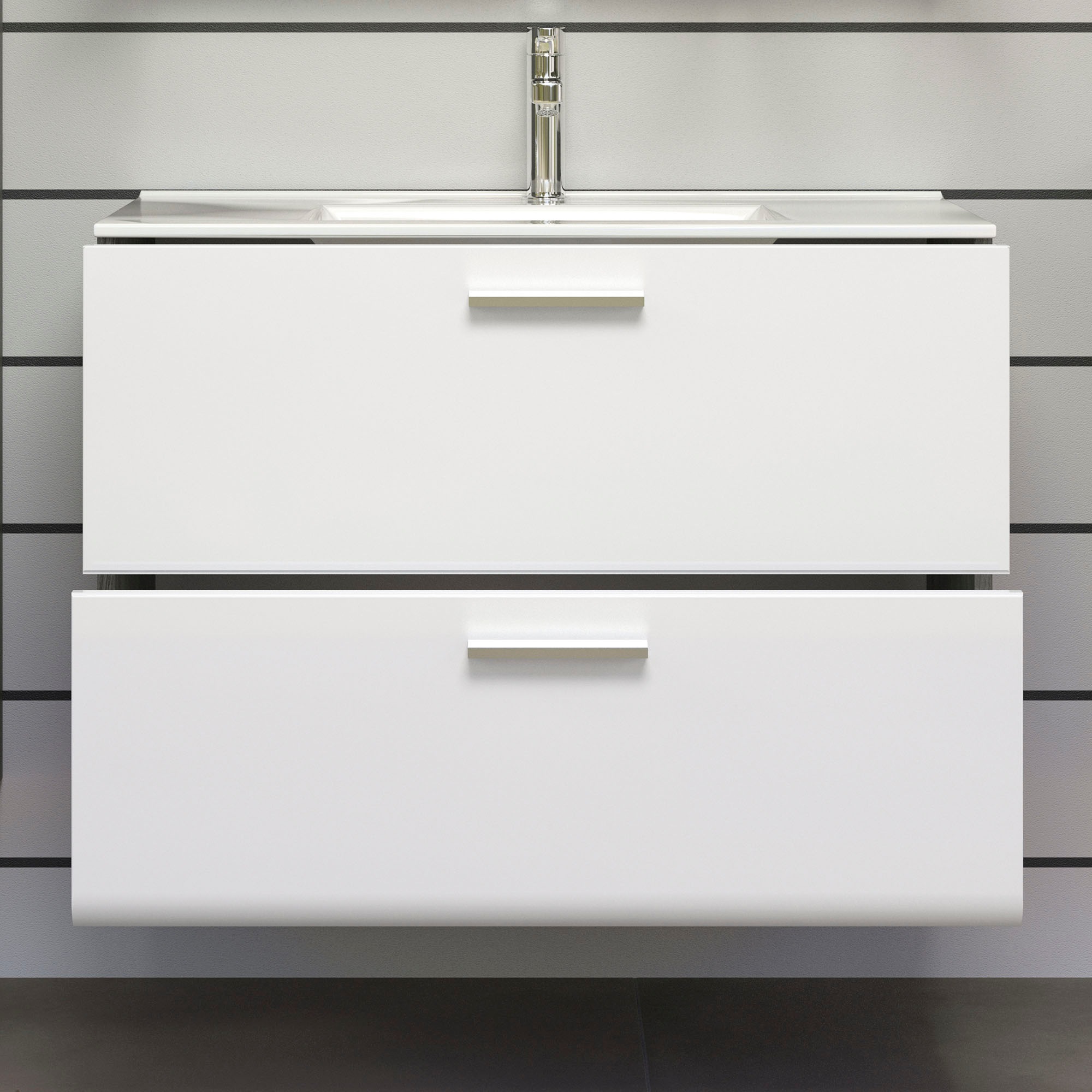 welltime Badmöbel-Set »Ravenna«, (3 St.), Hochschrank, Waschtisch, Spiegelschrank mit Wäschekorb und Waschbecken