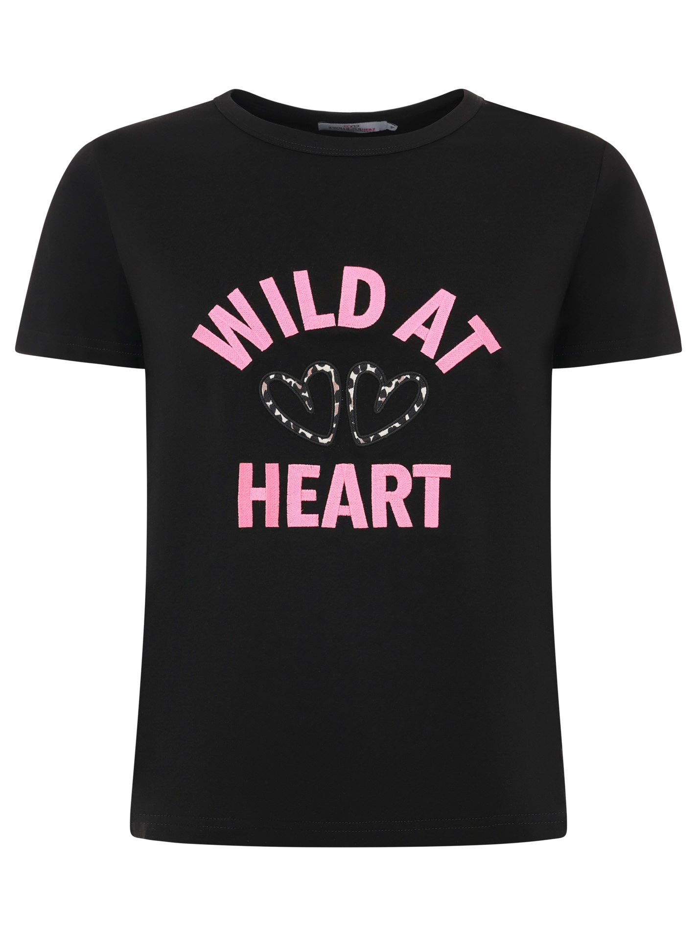 Zwillingsherz T-shirt »"Leo Herzen"« cœurs léopard, inscription brodée, col rond, manches courtes