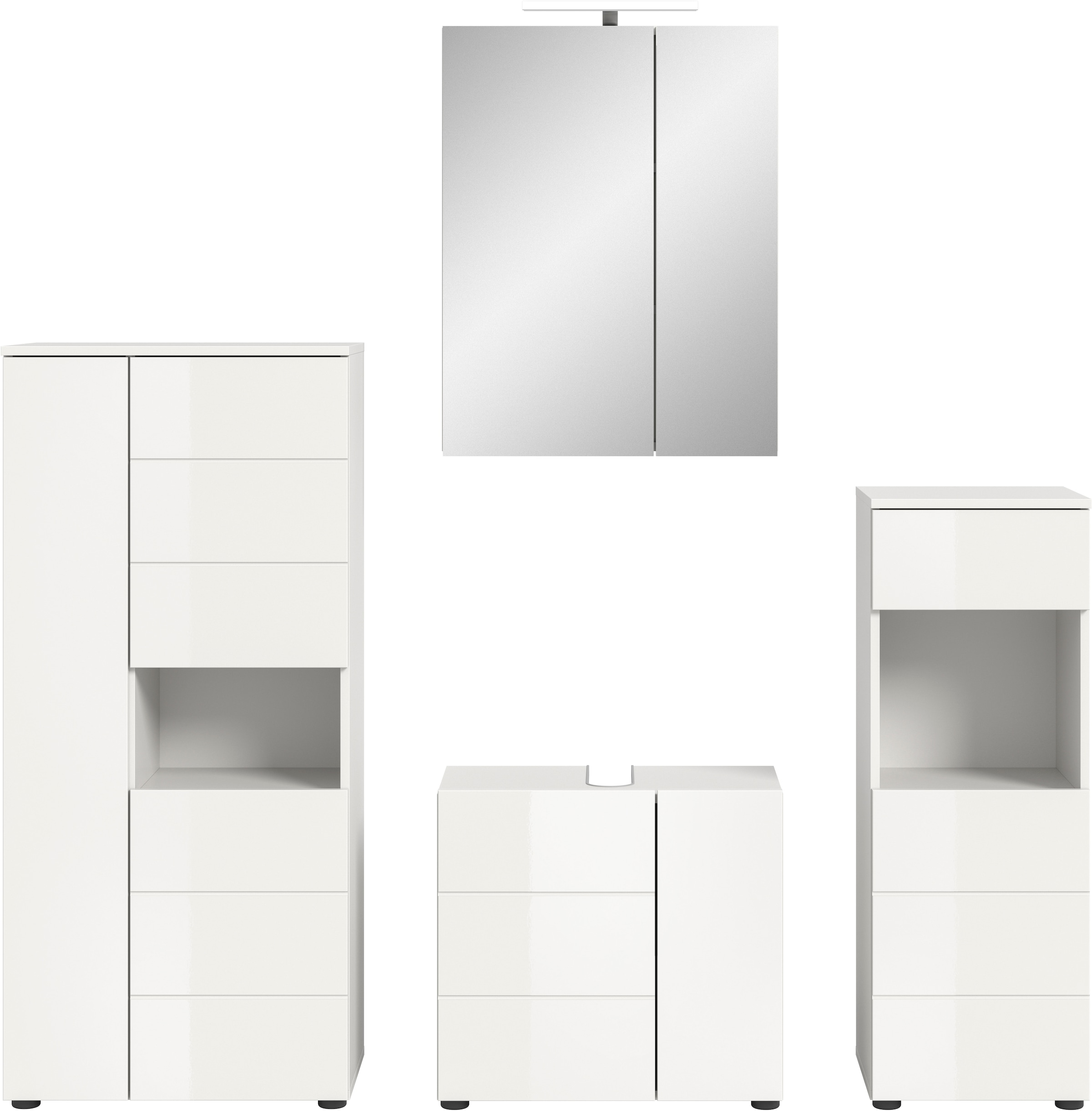 welltime Ensemble de meubles de salle de bain »Biel, Höhe 190 cm,Hochschrank,WBU, Spiegelschrank, Unterschrank, Lampe« 5 cuis tlg.