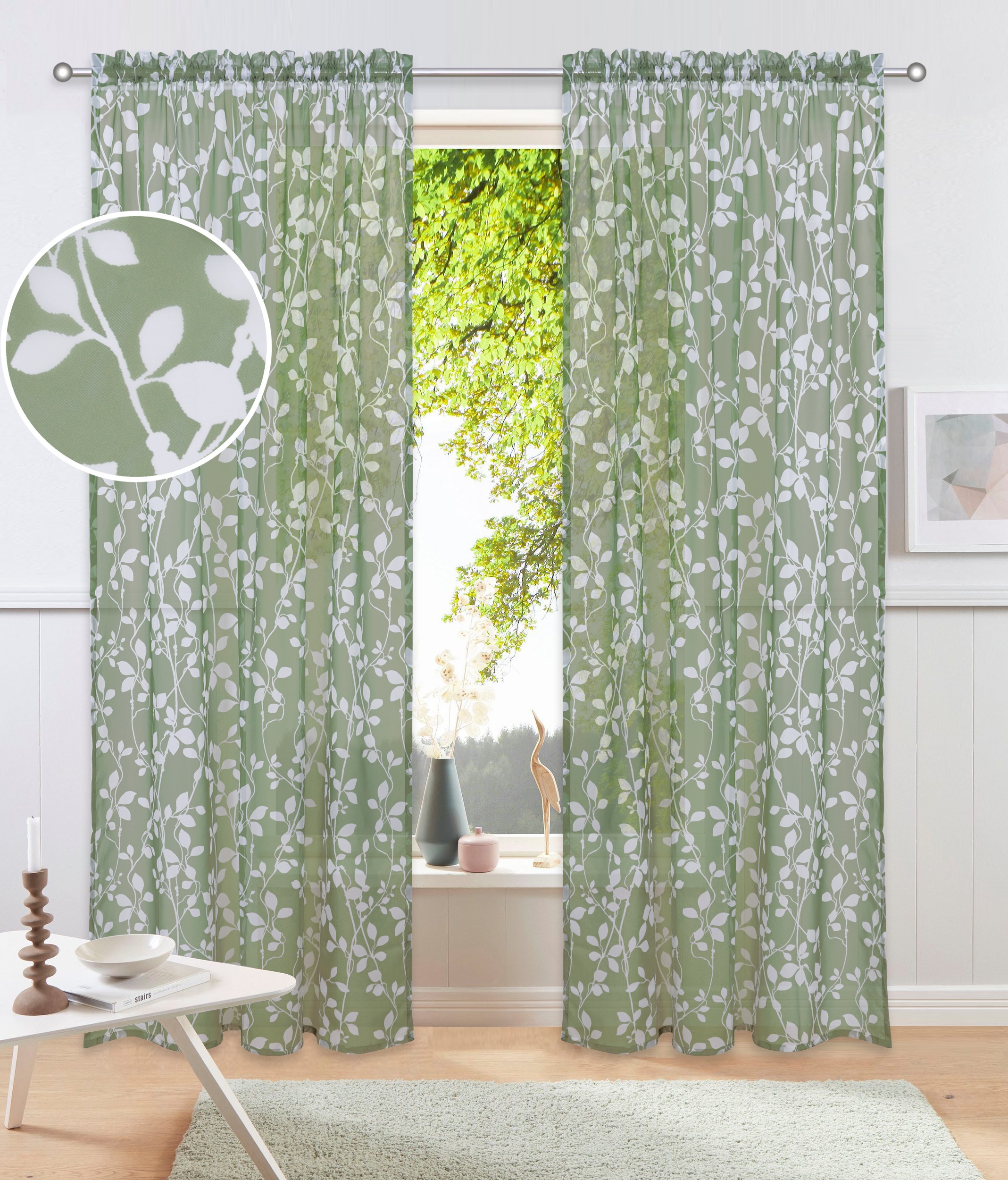 Image of GOODproduct Gardine "Issoire, 1 Stück, Stangendurchzug, Pflanzenmuster, transparent" Stangendurchzug 1 Stk. tlg. Wohnzimmer, Schlafzimmer, Esszimmer, gemustert, modern