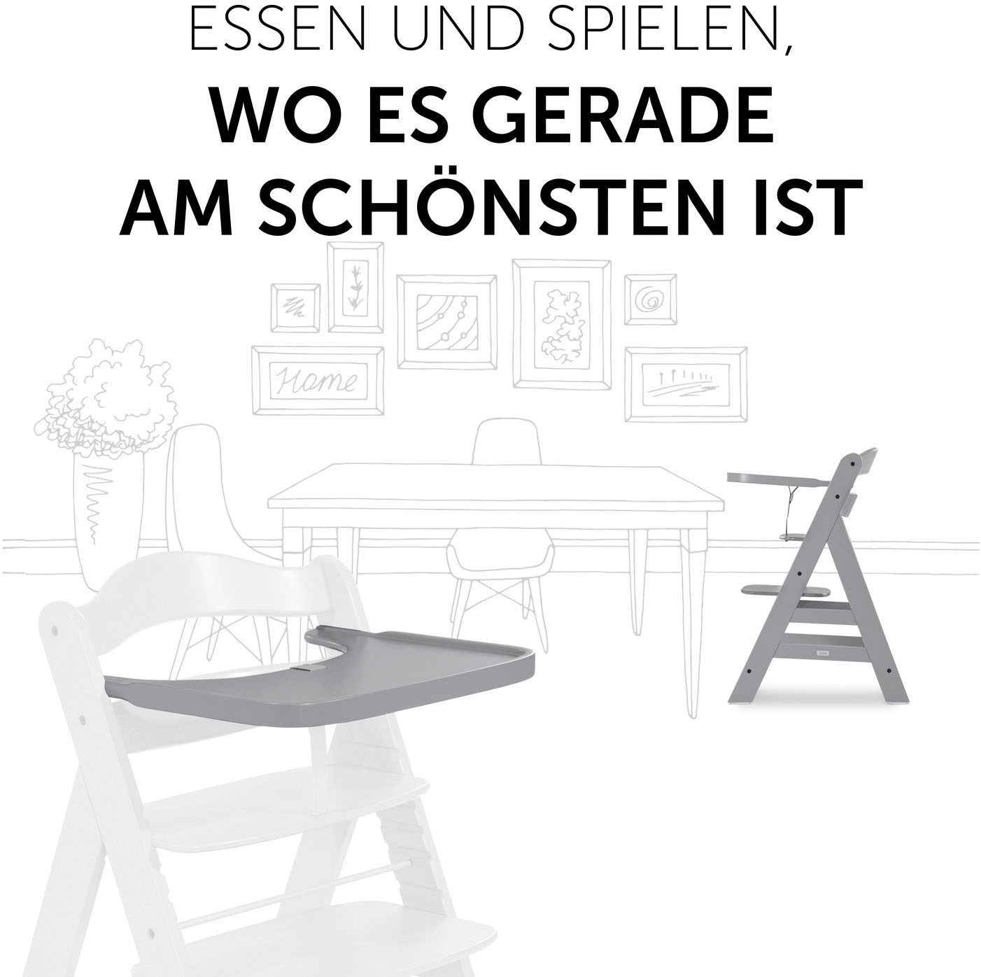 Hauck Plateau de chaise haute »Alpha Wooden Tray Essbrett, grey« für Hochstühle Alpha+ und Alpha+ Select