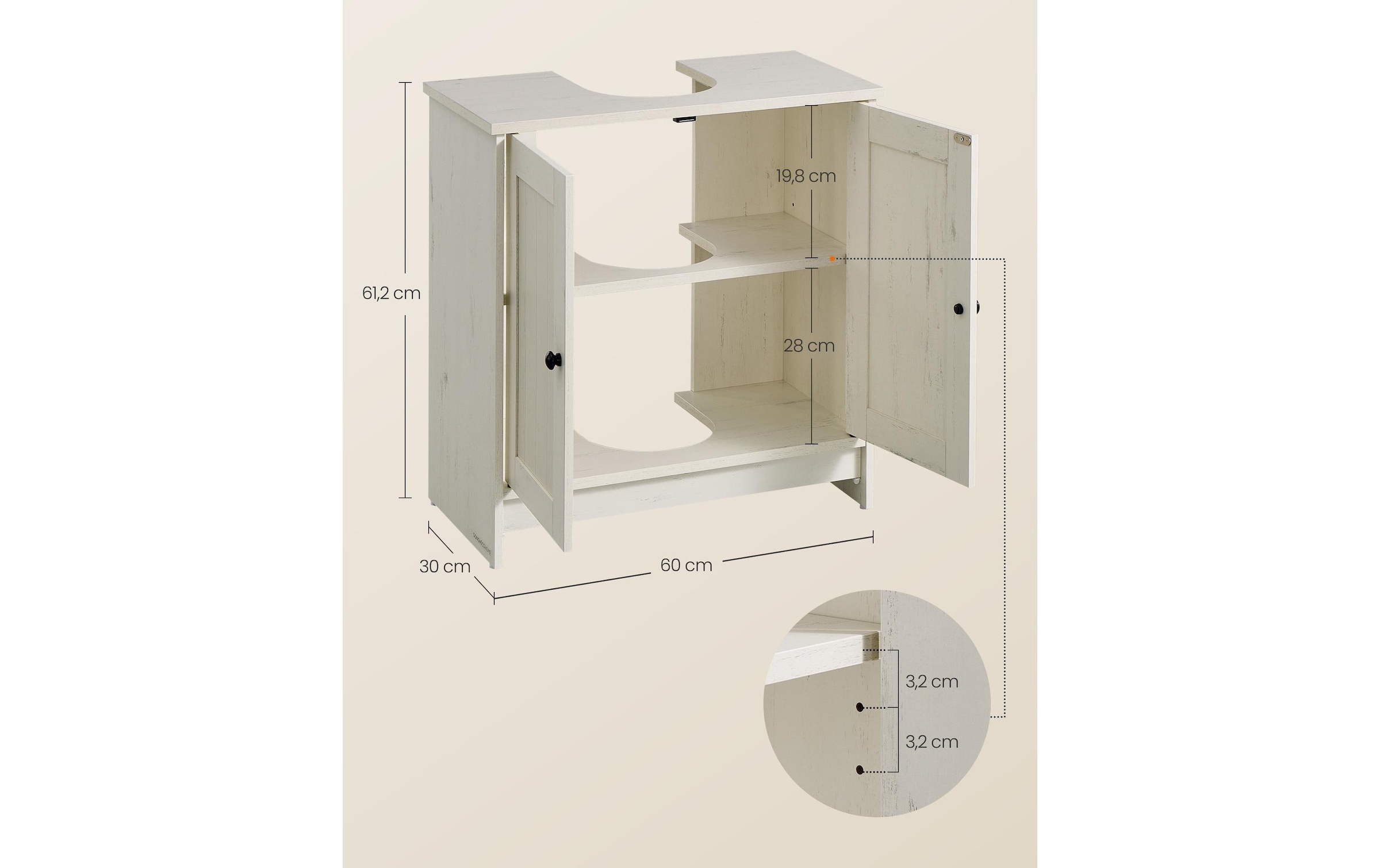VASAGLE Armoire sous lavabo »60 x 61.2 cm« Meuble sous-lavabo moderne style campagne
