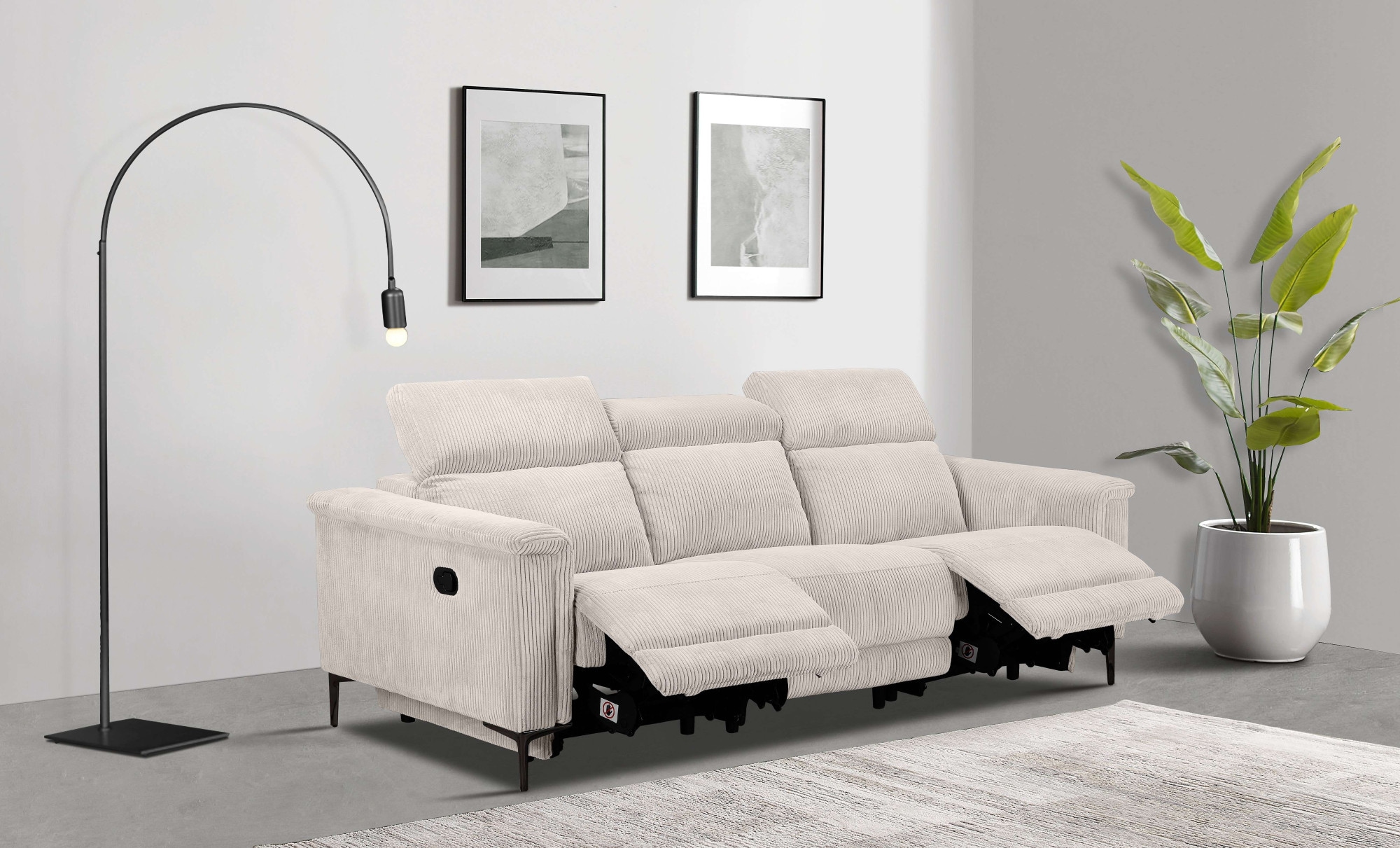 Home affaire 3-Sitzer »Lund Cord, mit manueller o. elektrischer Relaxfunktion in 2 Sitzen,« USB-C, Kopfteilverstellung, Breite 222 cm