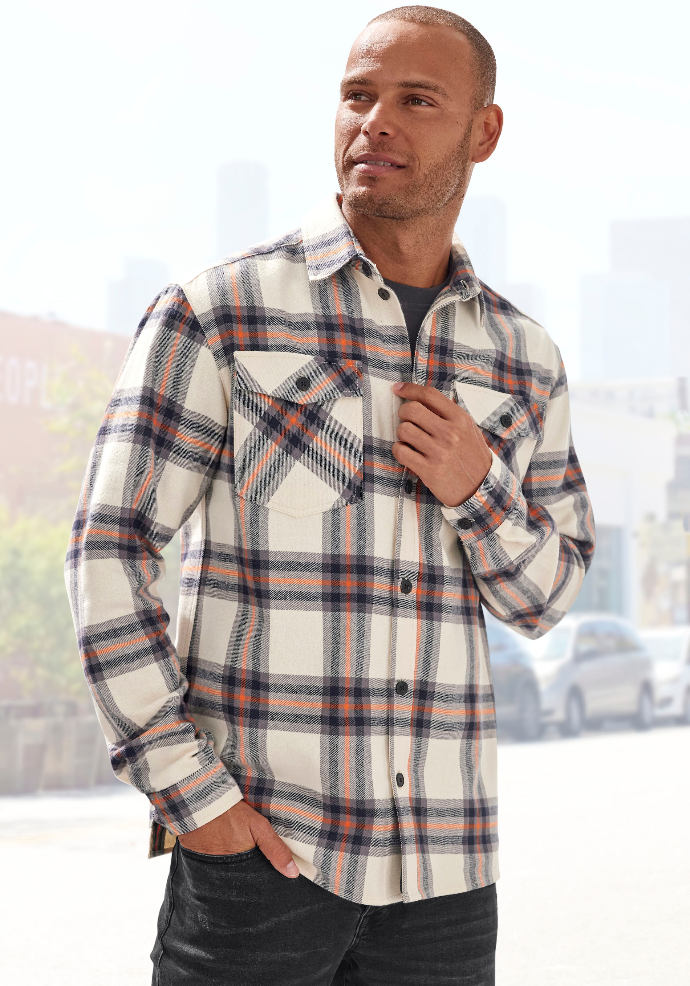 H.I.S Karohemd »Flanellhemd,«, Overshirt mit aufgesetzten Taschen, angenehme weiche Flanellqualität