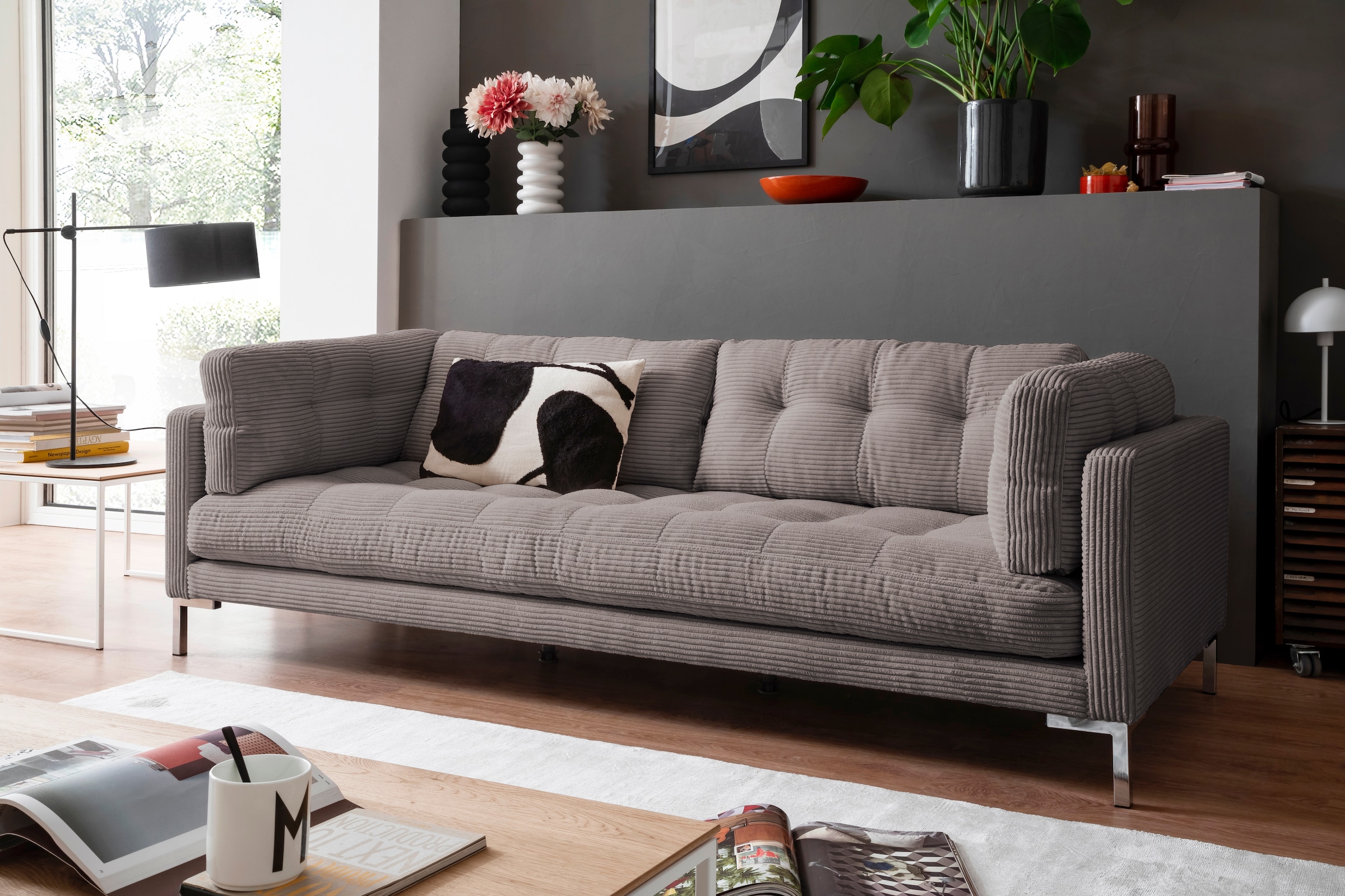 Trends by HG 3-Sitzer »Landau«, in Cord-Stoff mit Metallfuss