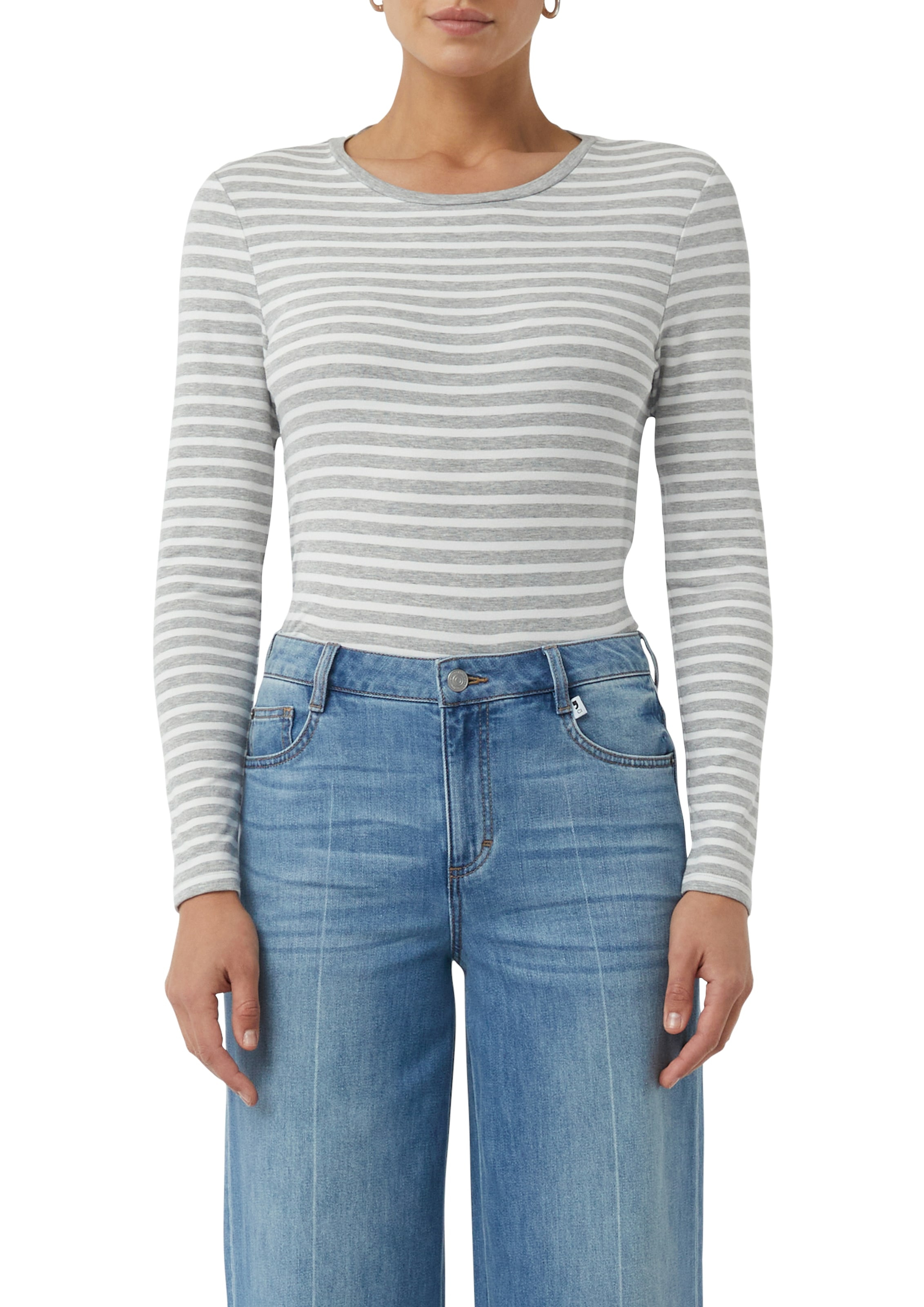 Image of comma casual identity Langarmshirt gestreift, figurbetont, casual, Rundhals