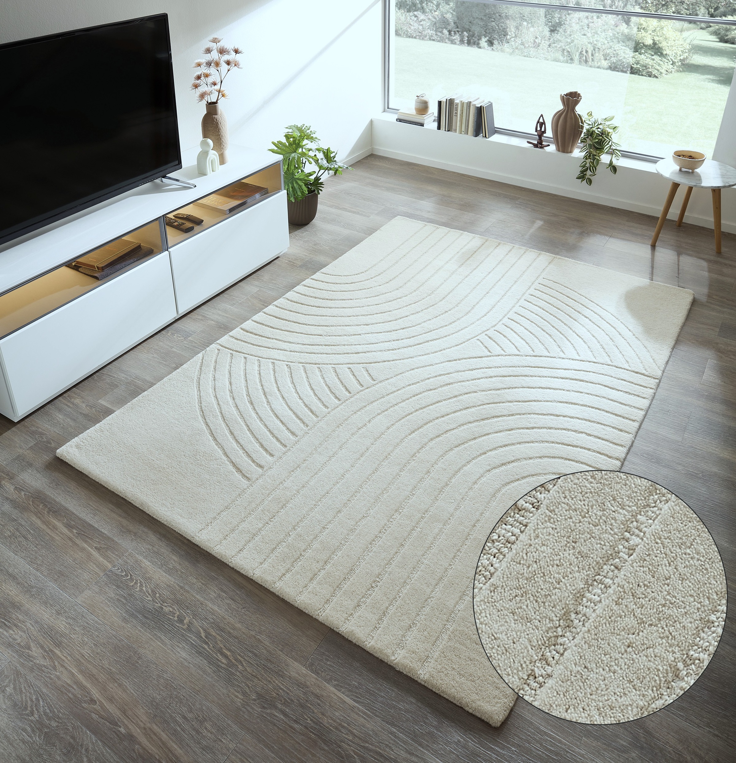 Image of GOODproduct Wollteppich "Gabbo Design, Handgefertigt, Teppich, reine Wolle," rechteckig 14 mm Höhe Hoch-Tief-Effekt, reine Wolle, Scandi-Look, Naturfaser