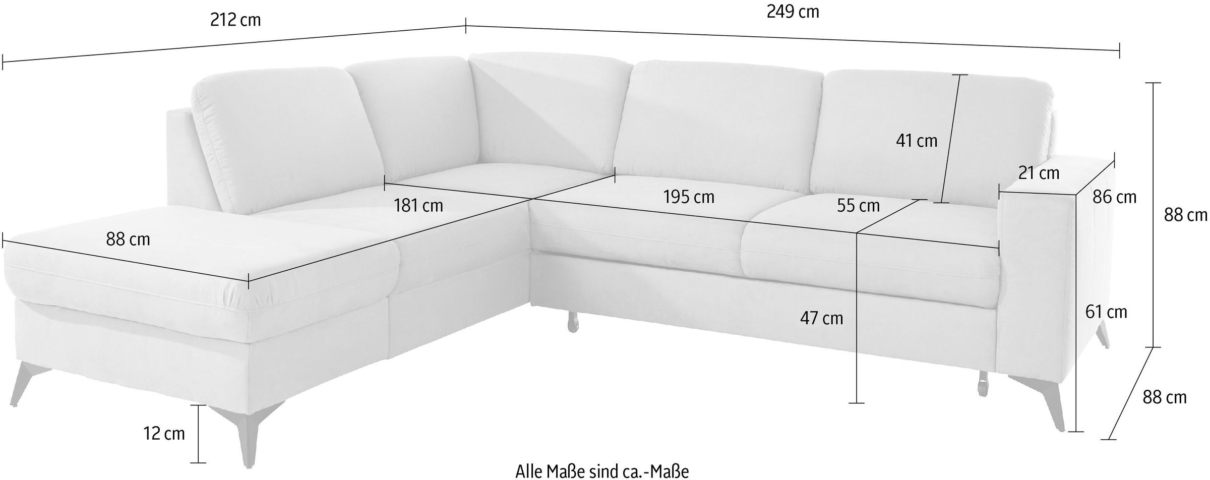 PLACES OF STYLE Ecksofa »Lolland L-Form« Wahlweise mit Bettfunktion und Stauraum, auch mit abwischbarem Bezug