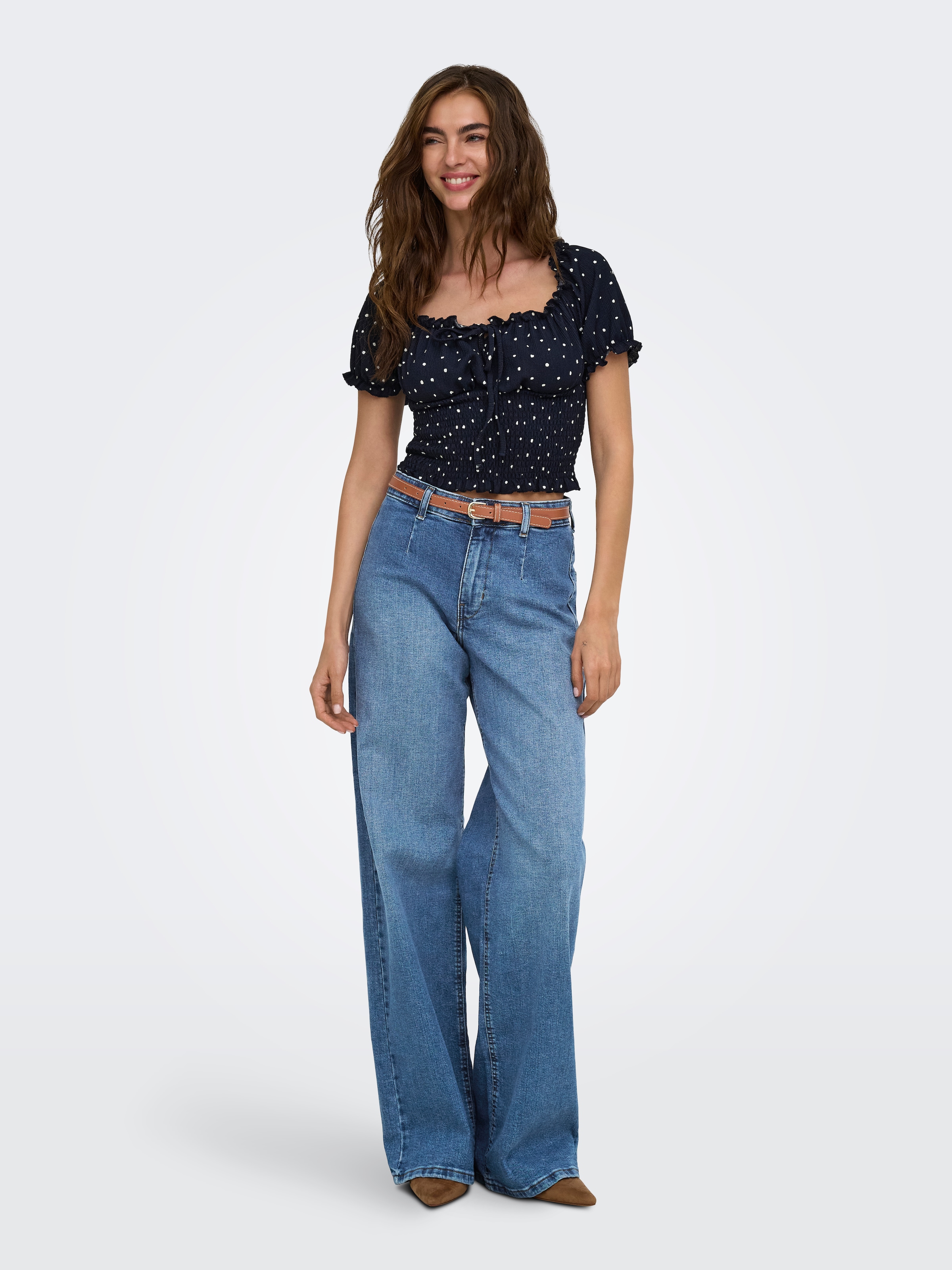ONLY Jeans taille haute »ONLMADISON HW WIDE BELT DNM TAI635« mélange de coton