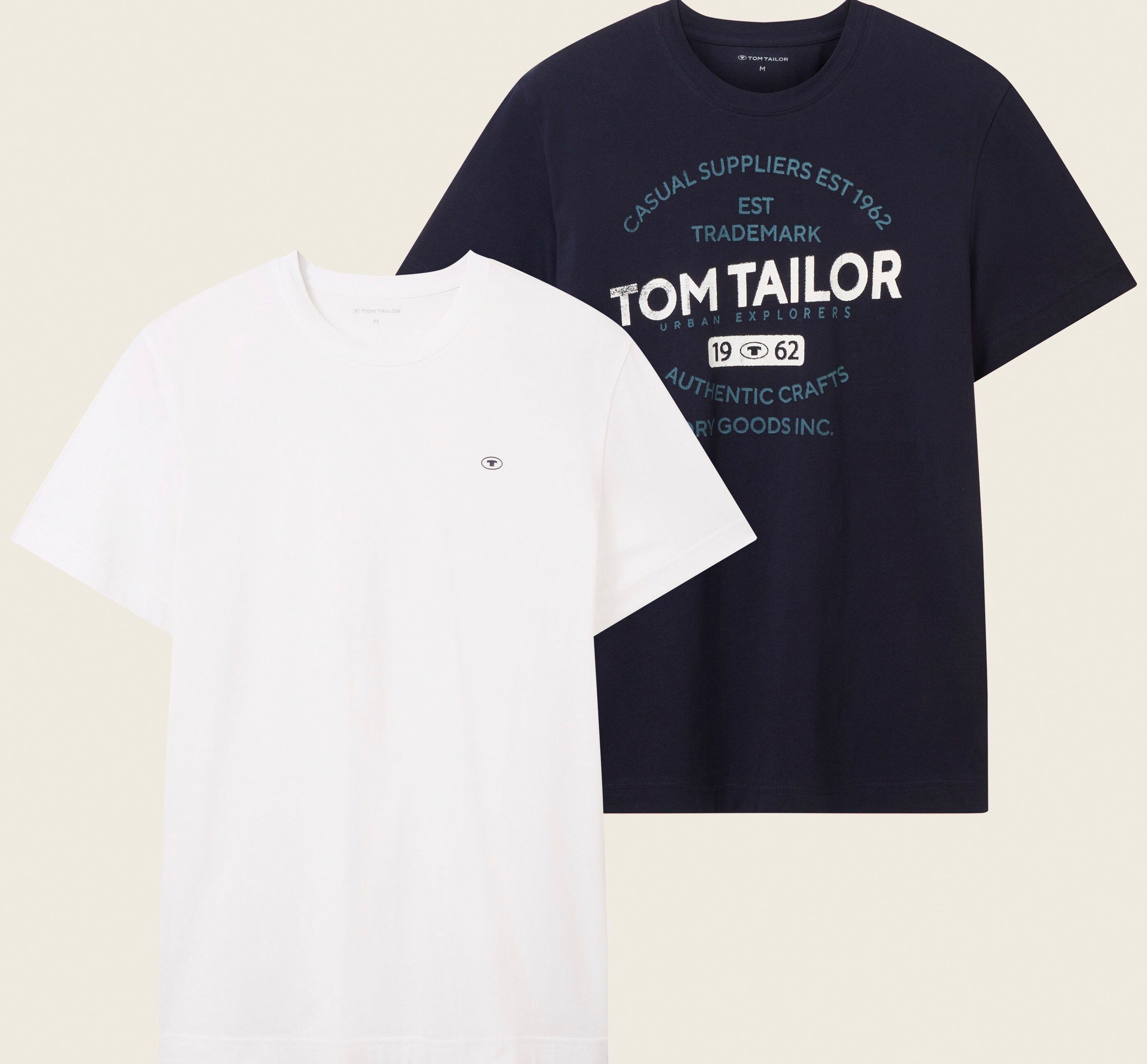 T-Shirt, (Packung, 2 tlg.), 1x mit grossem Print 1x mit kleinem Logo auf der Brust