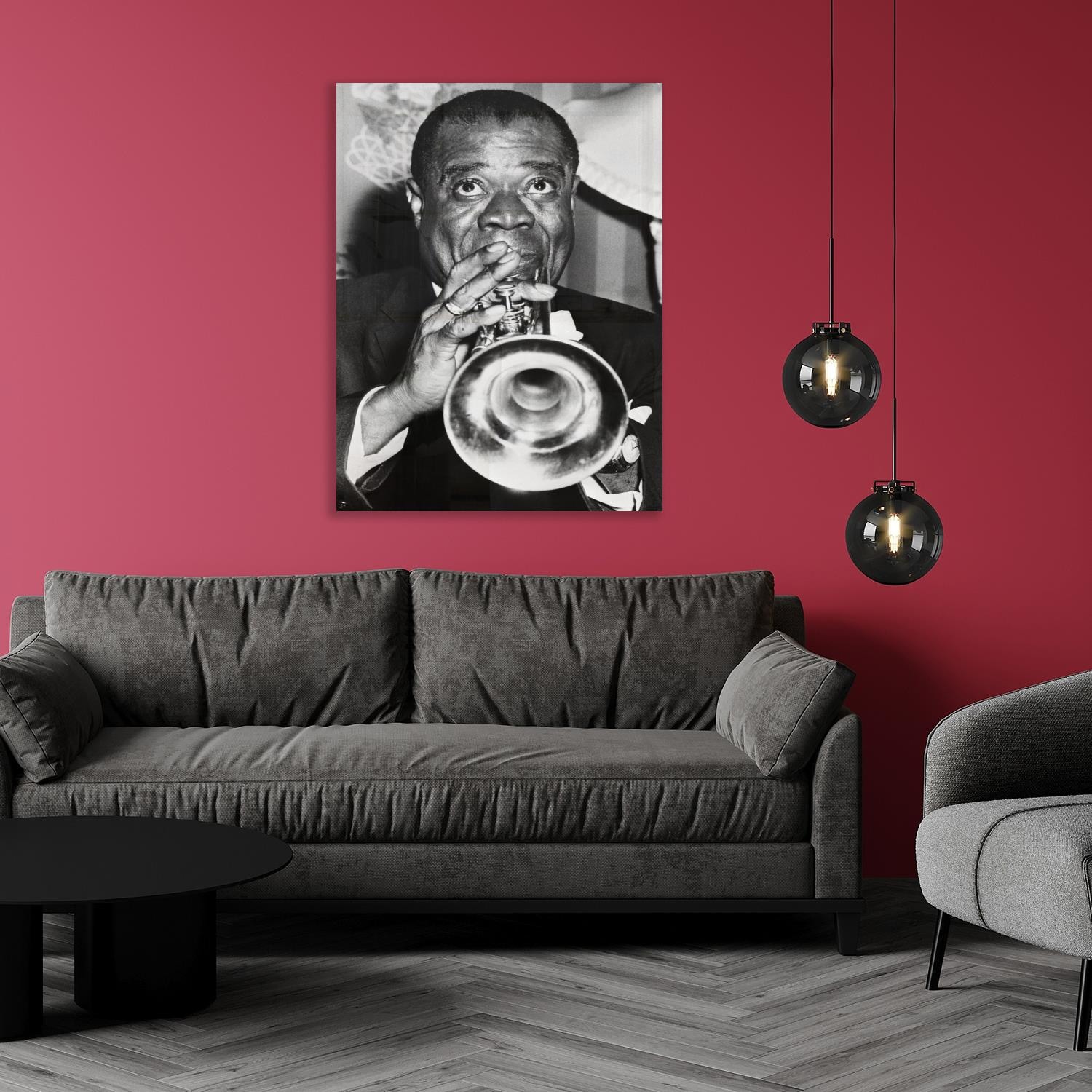 Image of queence Acrylglasbild "Louis Armstrong" Film Filmfiguren Filmszene Foto Mann Portrait Schwarz-Weiss Stars Fine Art-Print in Galeriequalität