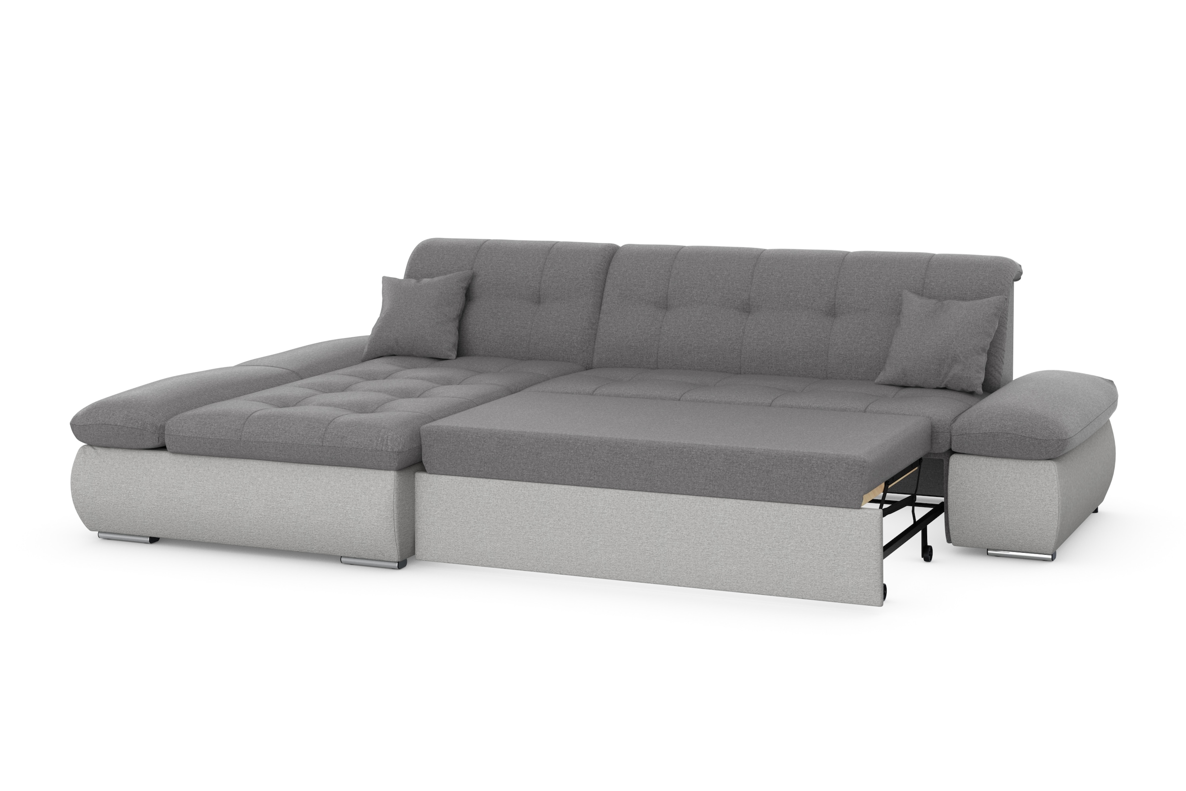 DOMO collection Ecksofa »Moric, L-Form, XXL-Sofa - Breite 300cm«, wahlweise mit Bettfunktion und Armteilverstellung, silberfarben-grau