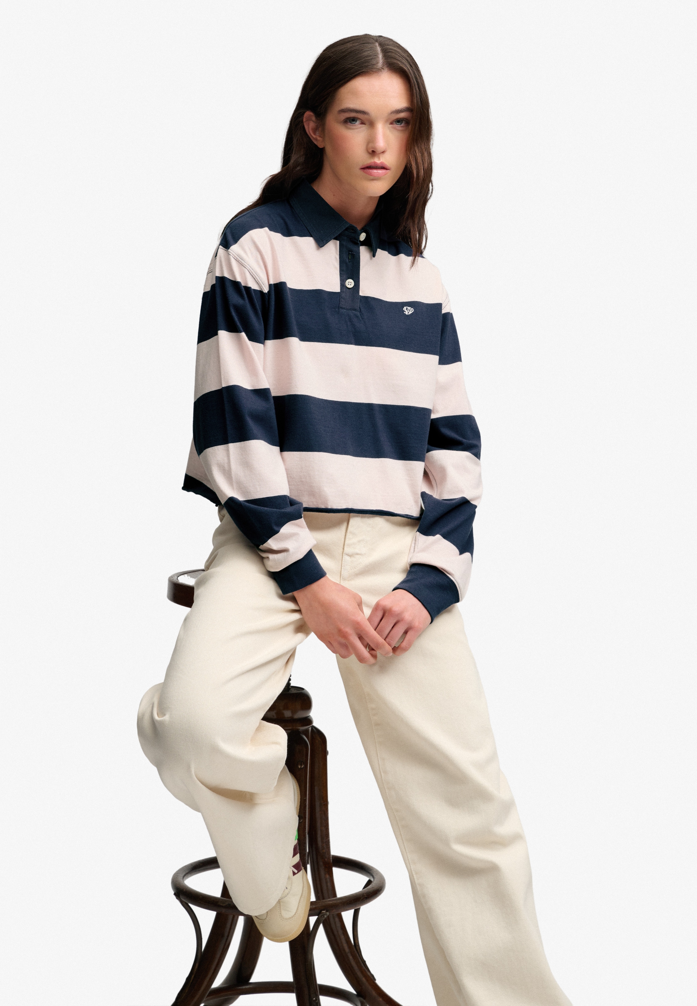 Superdry Langarm-Poloshirt »ATH ESS CROPPED STRIPE RUGBY« Baumwolle, oversize, cropped fit