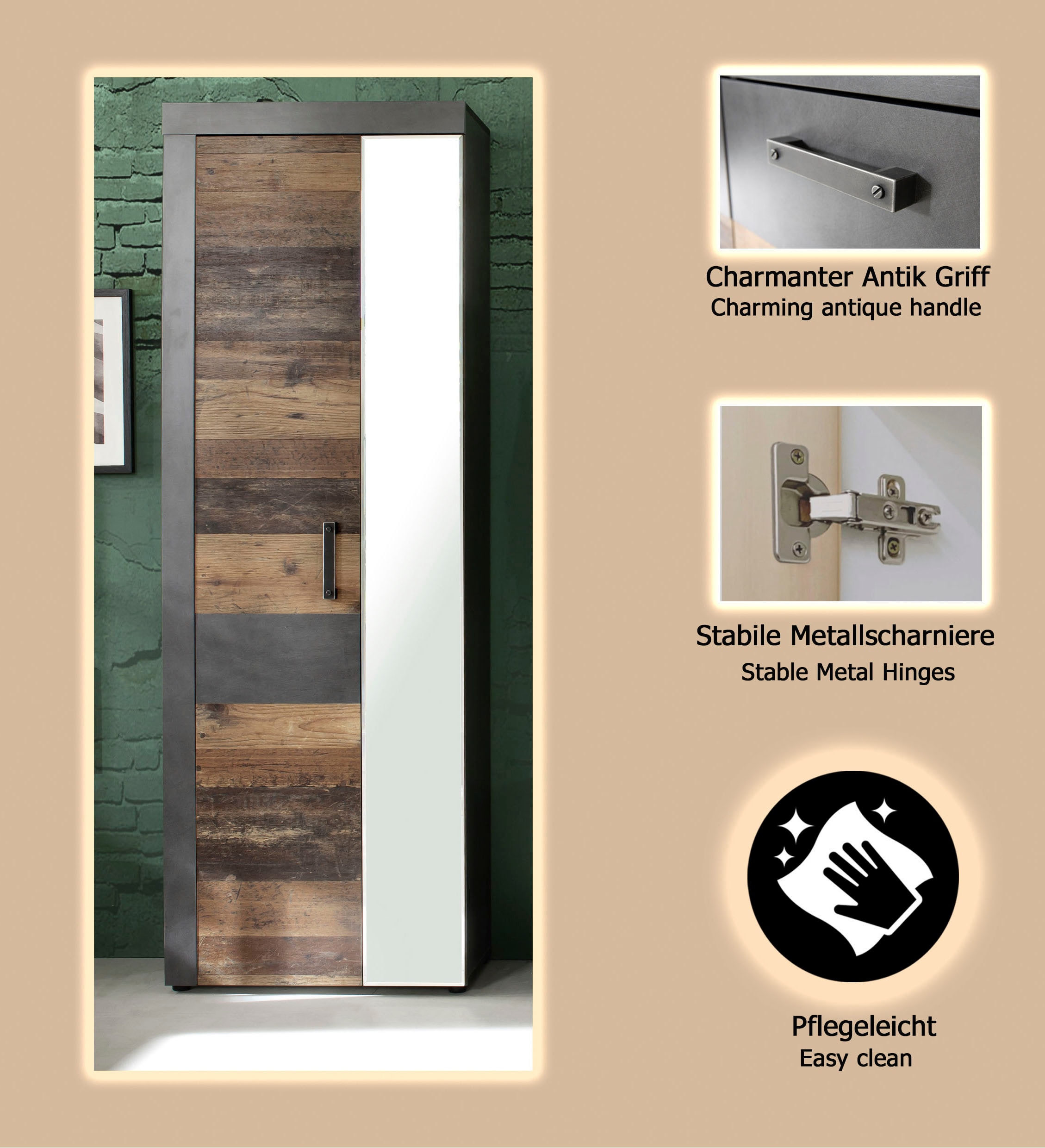 Home affaire Armoire vestiaire »Ilana« Garderobenschrank mit 2 Türen - (B/T/H) 65/34/192 cm