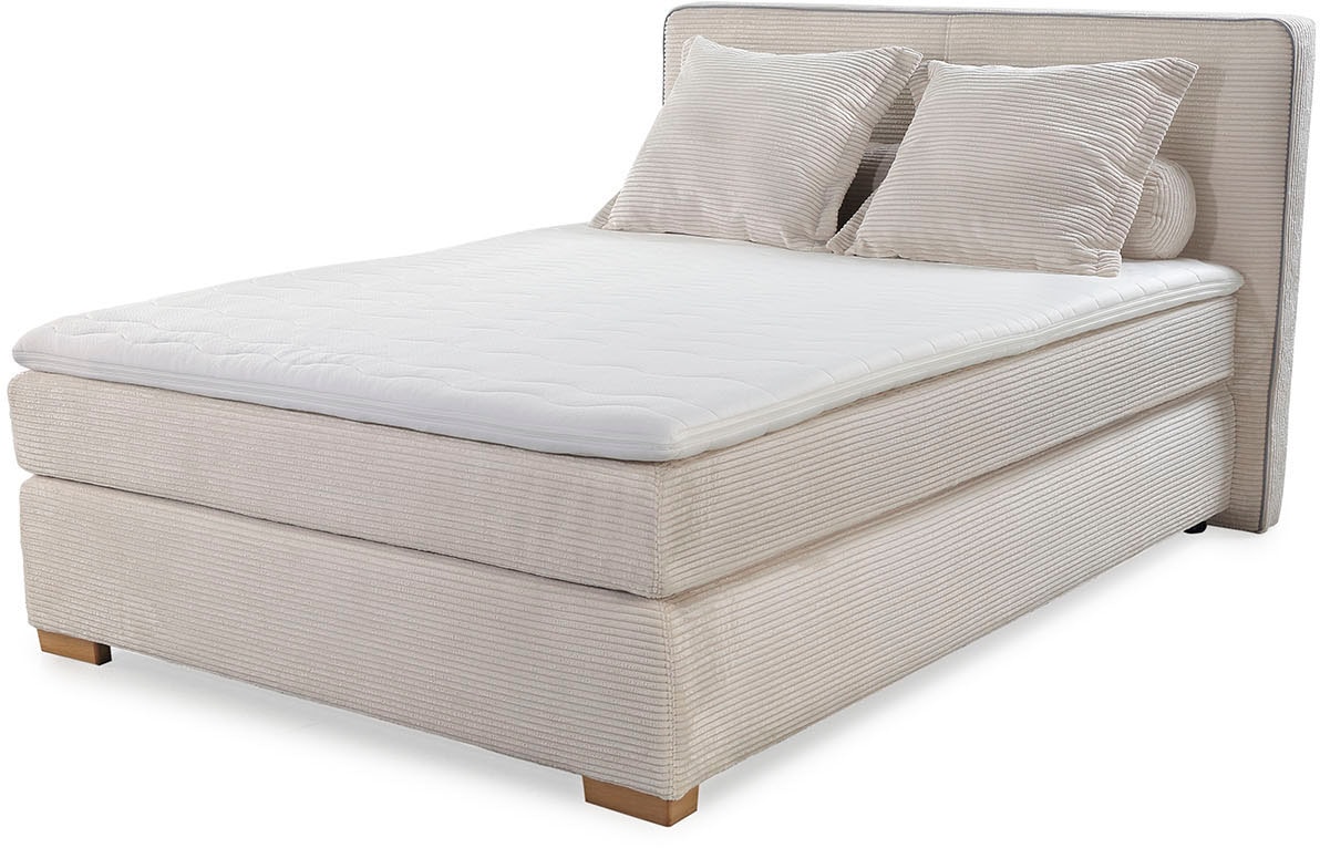 Jockenhöfer Gruppe Lit boxspring »ROMY inkl. 7-Zonen-TTFK-Matratze H3« avec surmatelas en mousse froide, tissu côtelé, pieds en bois massif, 140/180 cm x 200 cm