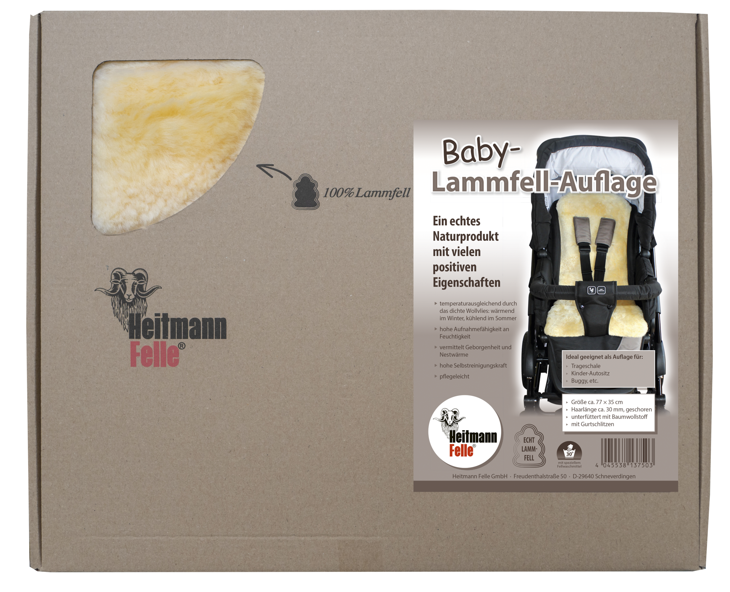 Heitmann Felle Fourrure d'agneau pour bébé »Lammfell-Einlage« vraie peau d'agneau, tondue, avec 5 fentes pour ceinture, polyvalent