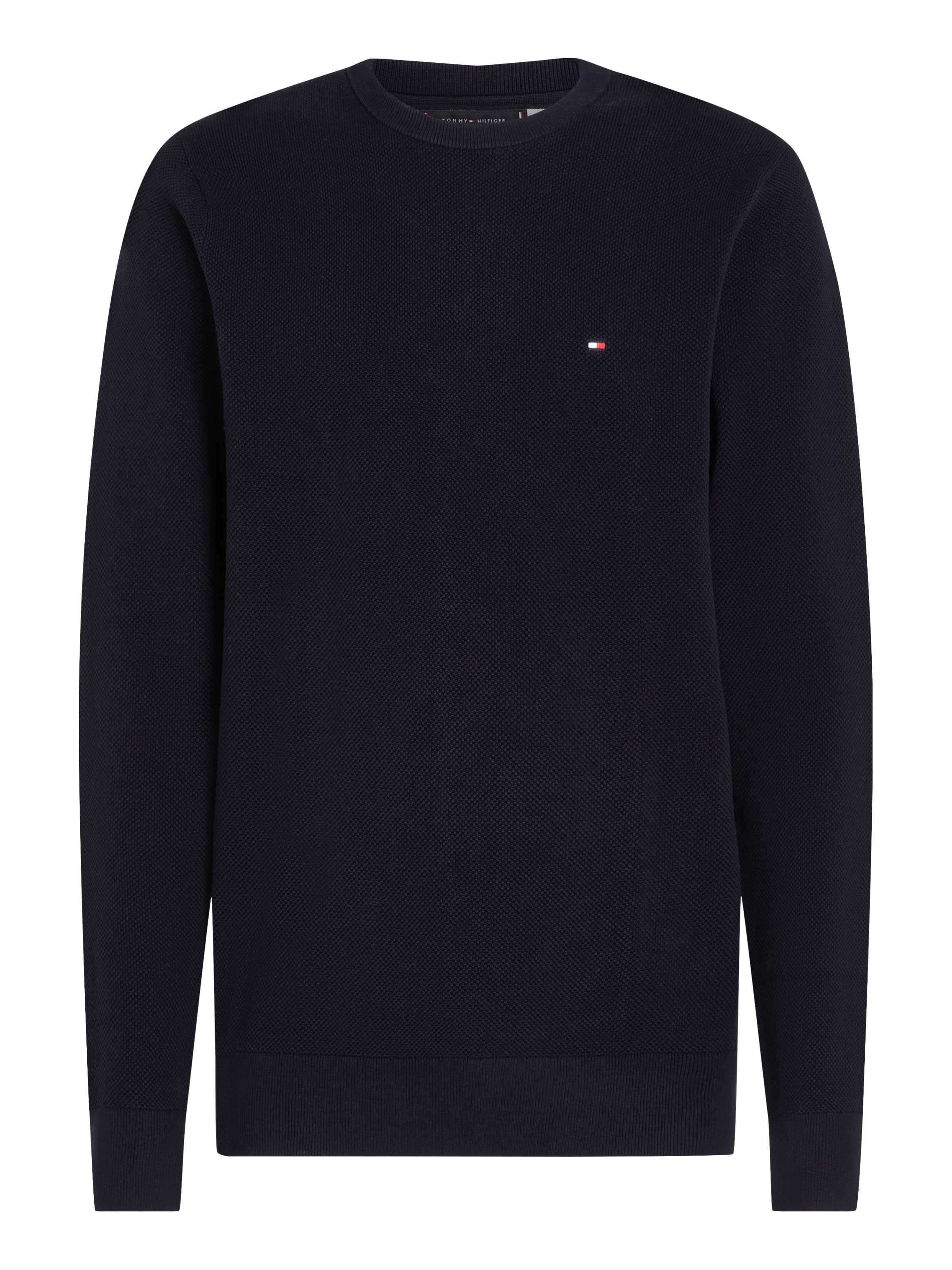 Tommy Hilfiger Rundhalspullover »ESSENTIAL STRUCTURE CREW NECK mit Struktur und Label«, unifarben, casual, regular fit, Baumwolle, Rundhals