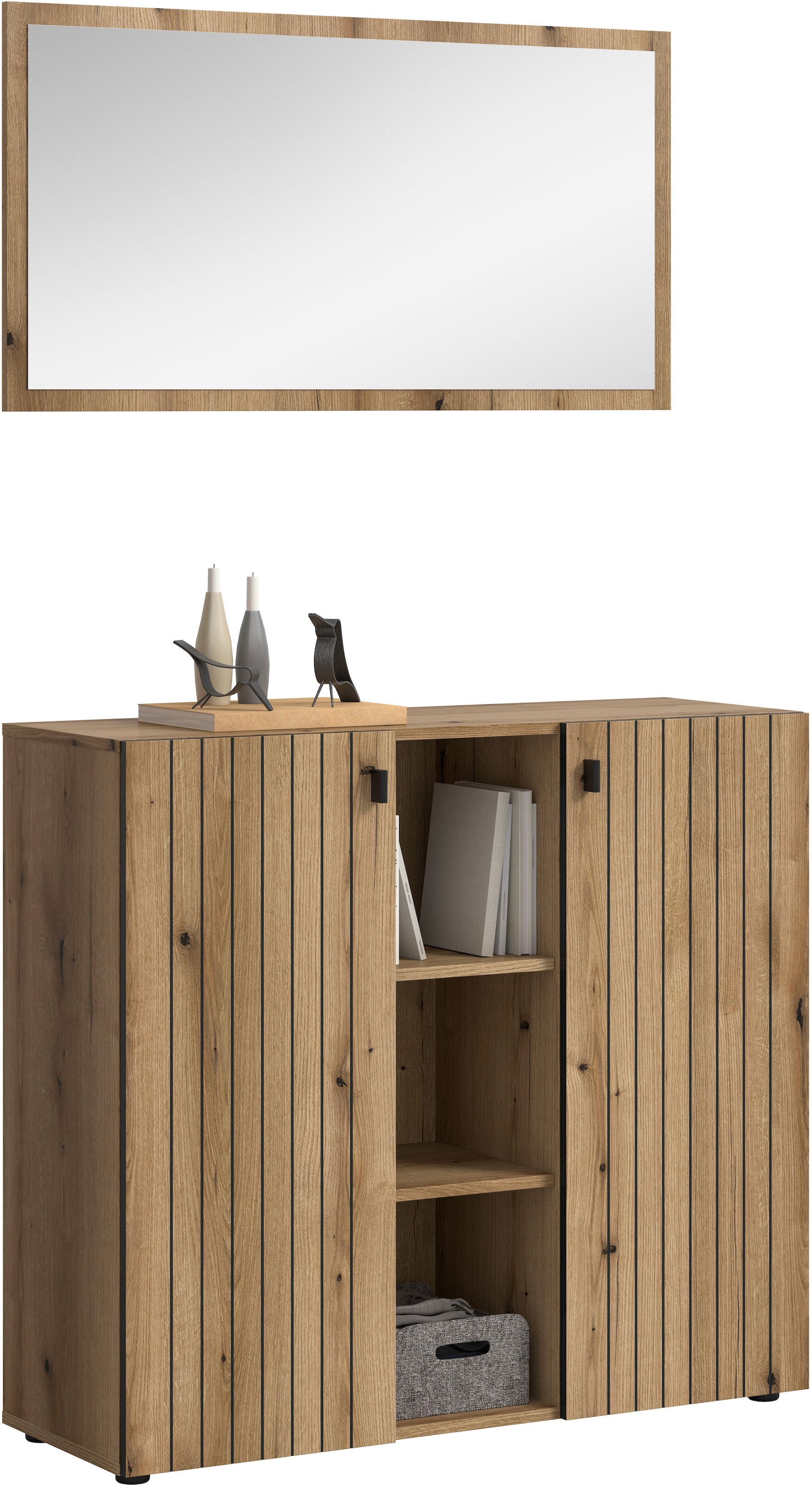 Home affaire Ensemble de vestiaires »TATIO, 2-tlg. Garderobenkombination,Breite: 106 cm, Rillenfräsung« Set, Set, best. aus: 1 Spiegel, 1 Schuhkommode, 2 cuis tlg.