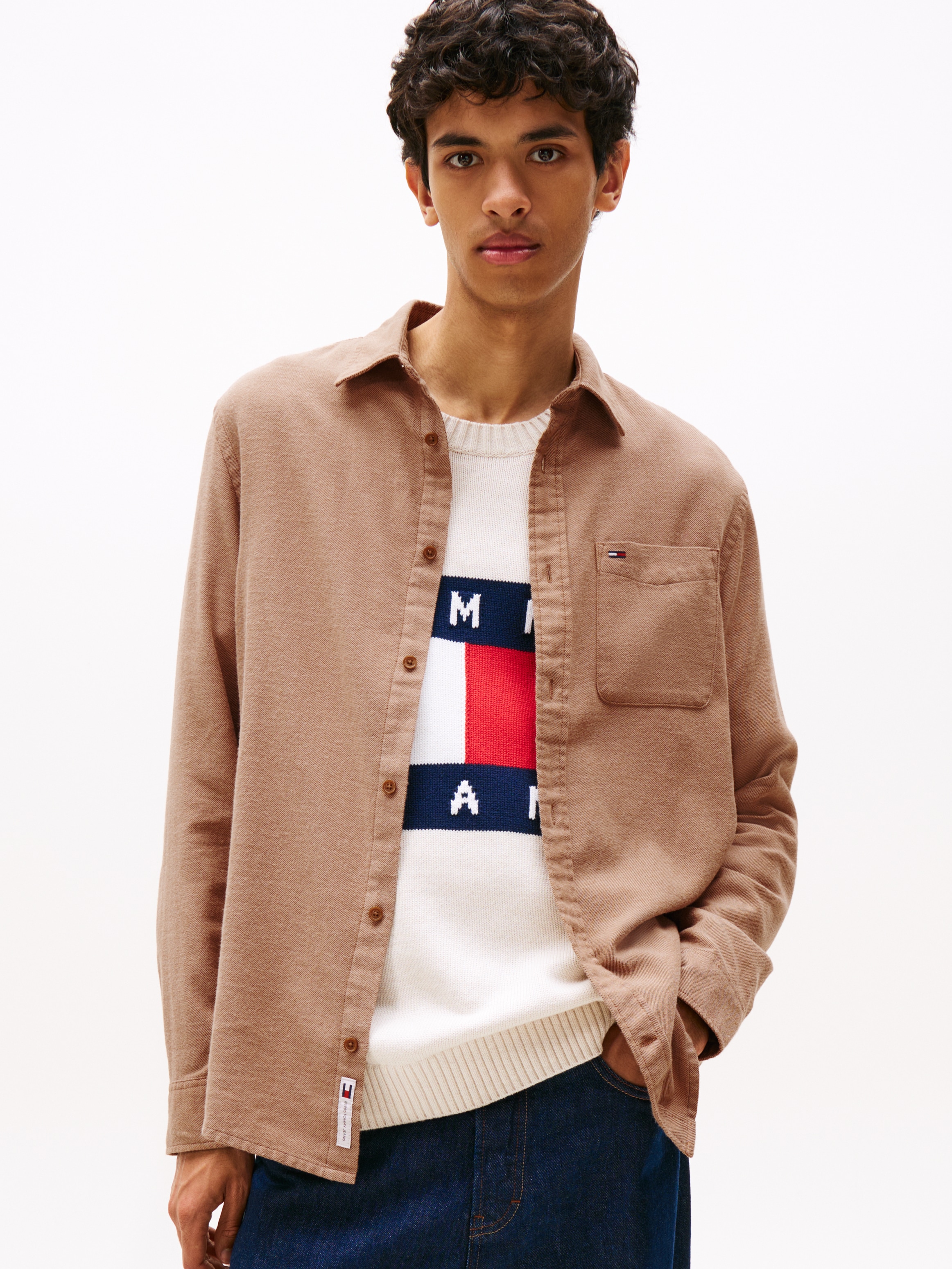 Image of Tommy Jeans Flanellhemd "TJM FLANNEL" regular fit, Langarmhemd, halbgespreizter Kragen